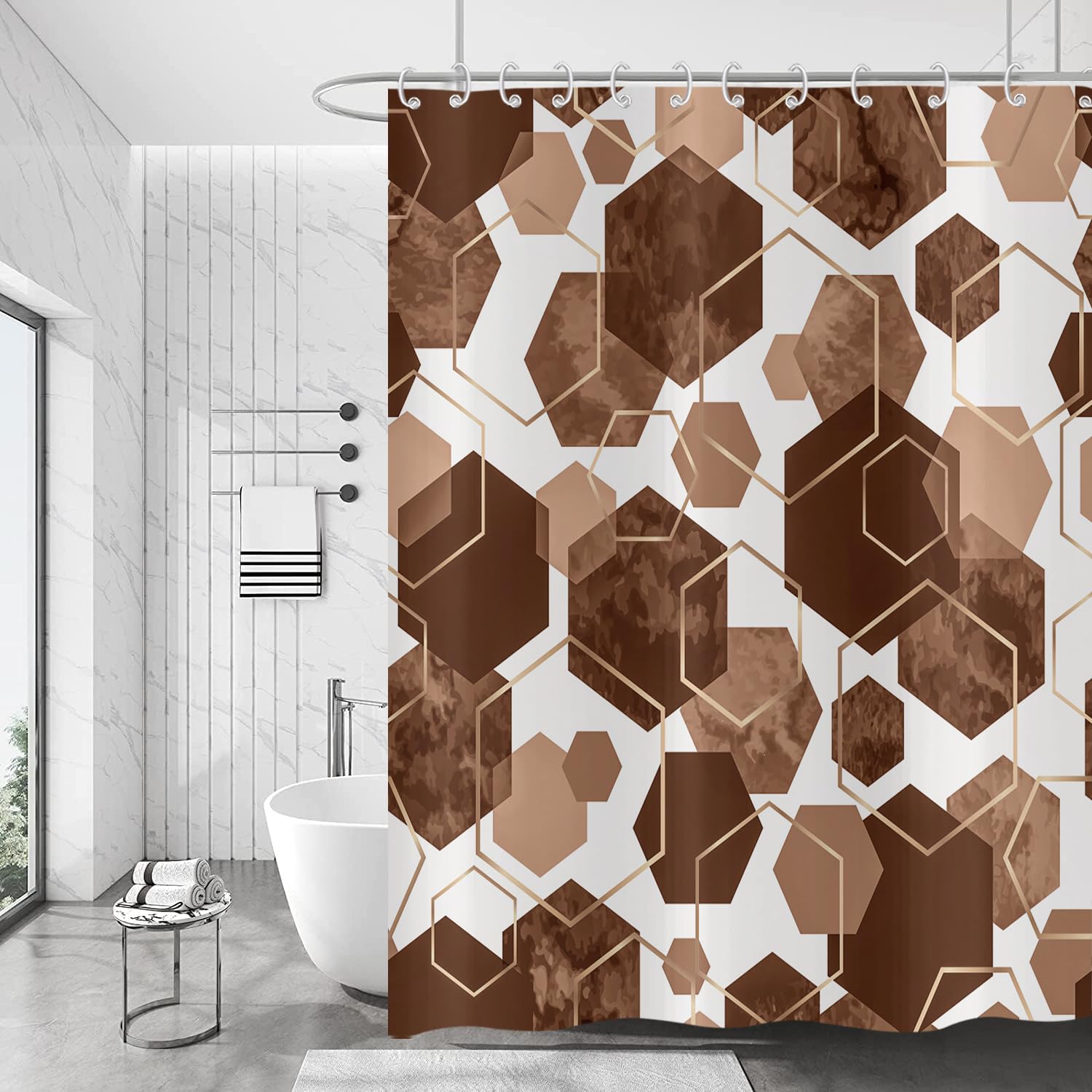 Rideau de douche anti éclaboussures marron 180x220 en tissu polyester lavable