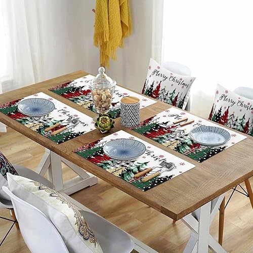 Vista 154 de Juego de 6 manteles individuales rojos para el día de San Valentín, diseño de corazón de San Valentín, resistentes al calor, lavables, manteles