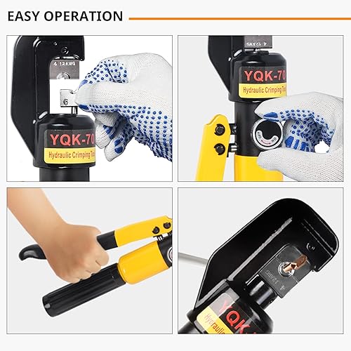 Miniatura 6 de Herramienta de prensado hidráulico de 10 toneladas, rango 12 AWG-20 AWG, crimpadora hidráulica con 9 pares de troqueles para cable hidráulico, cable