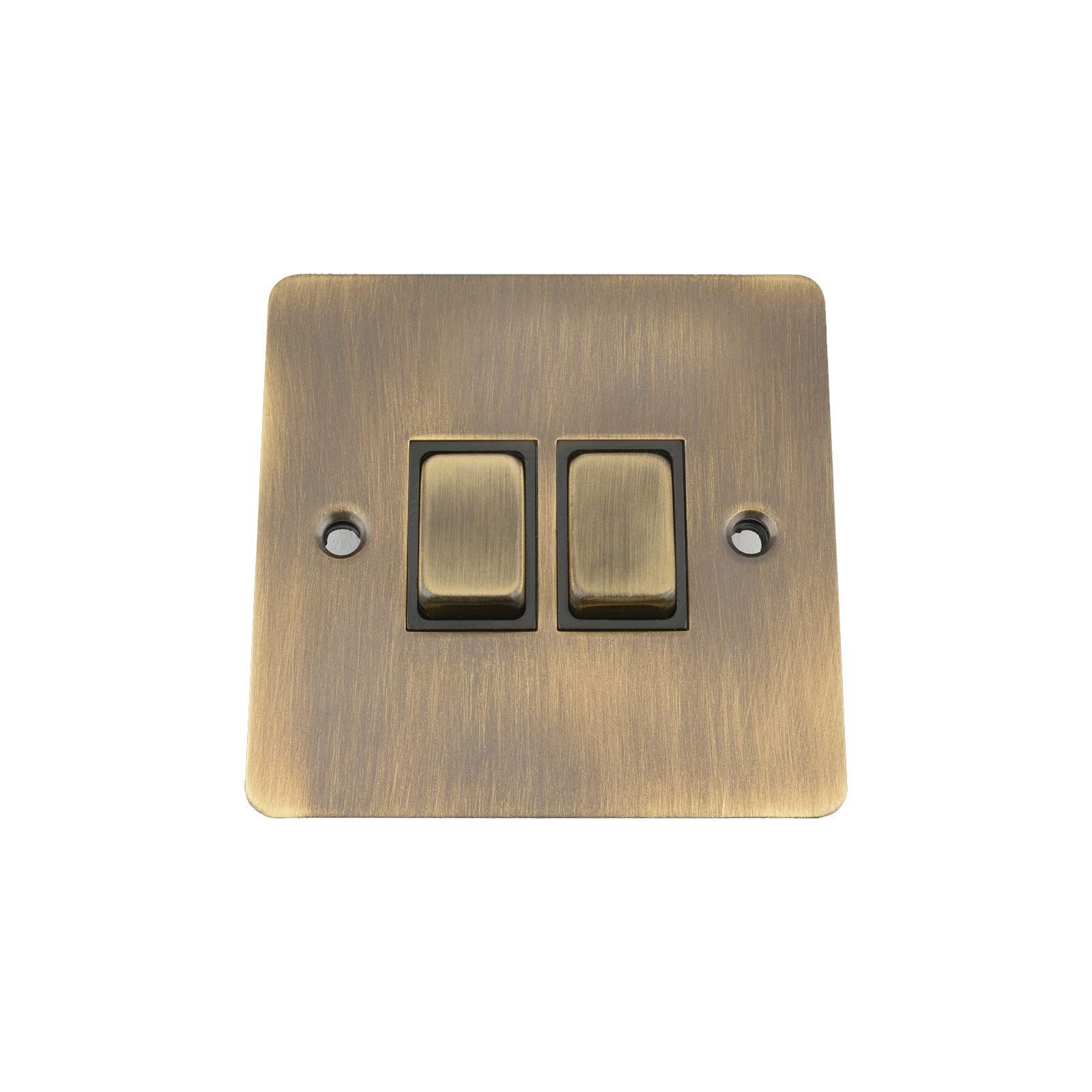 A5 Products Brass Antique Flat Switch 2 Gang Black Insert Metal Rocker Switch