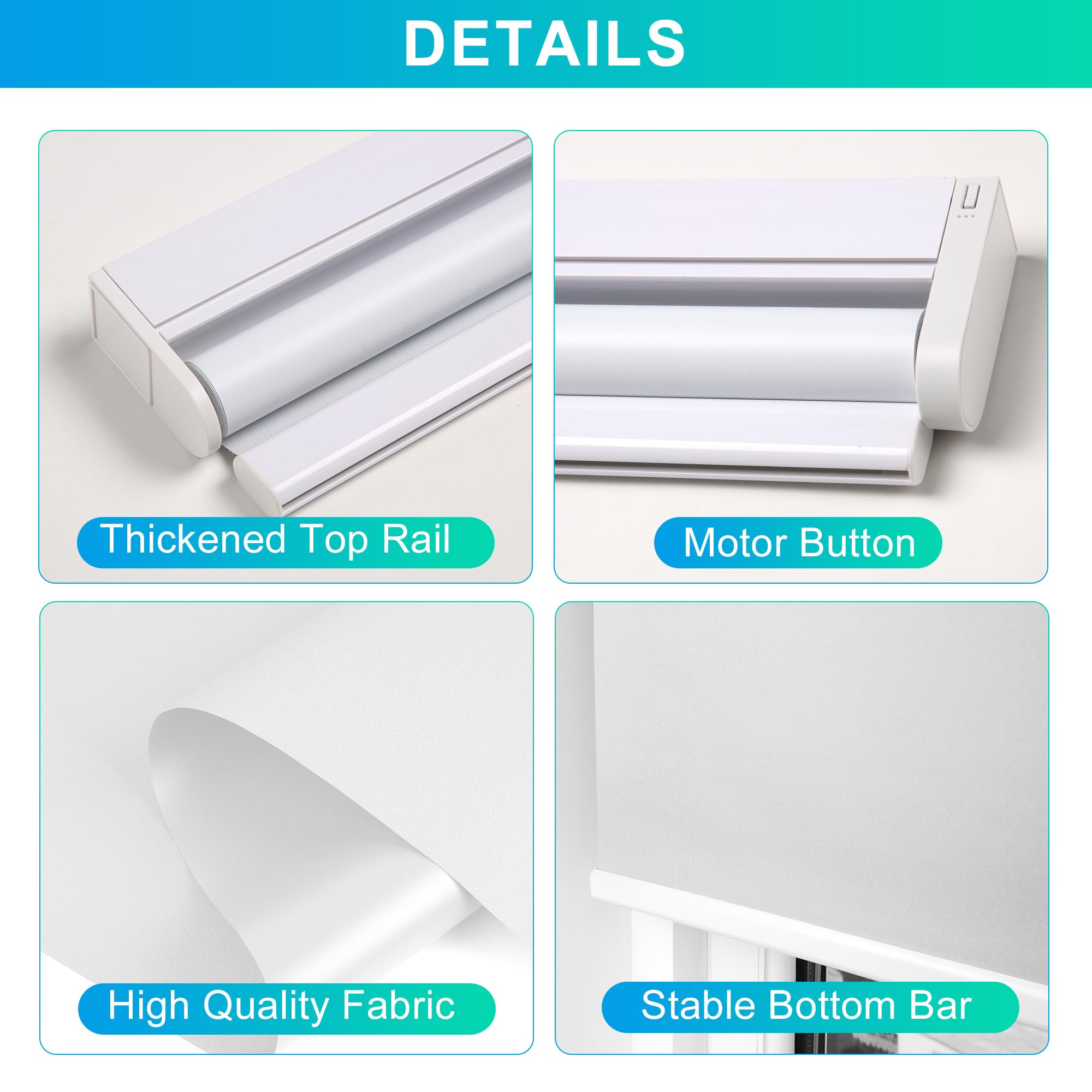 Allesin Motorized Roller Blinds with Remote Control for Windows, Blackout Smart Roller Shade, Battery Powered Electric Blind (White,34" Wx72 H)