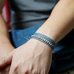 Handmade Natural Stone Beaded Healing Bracelet Gift for Men Adjustable Rope String Bracelet