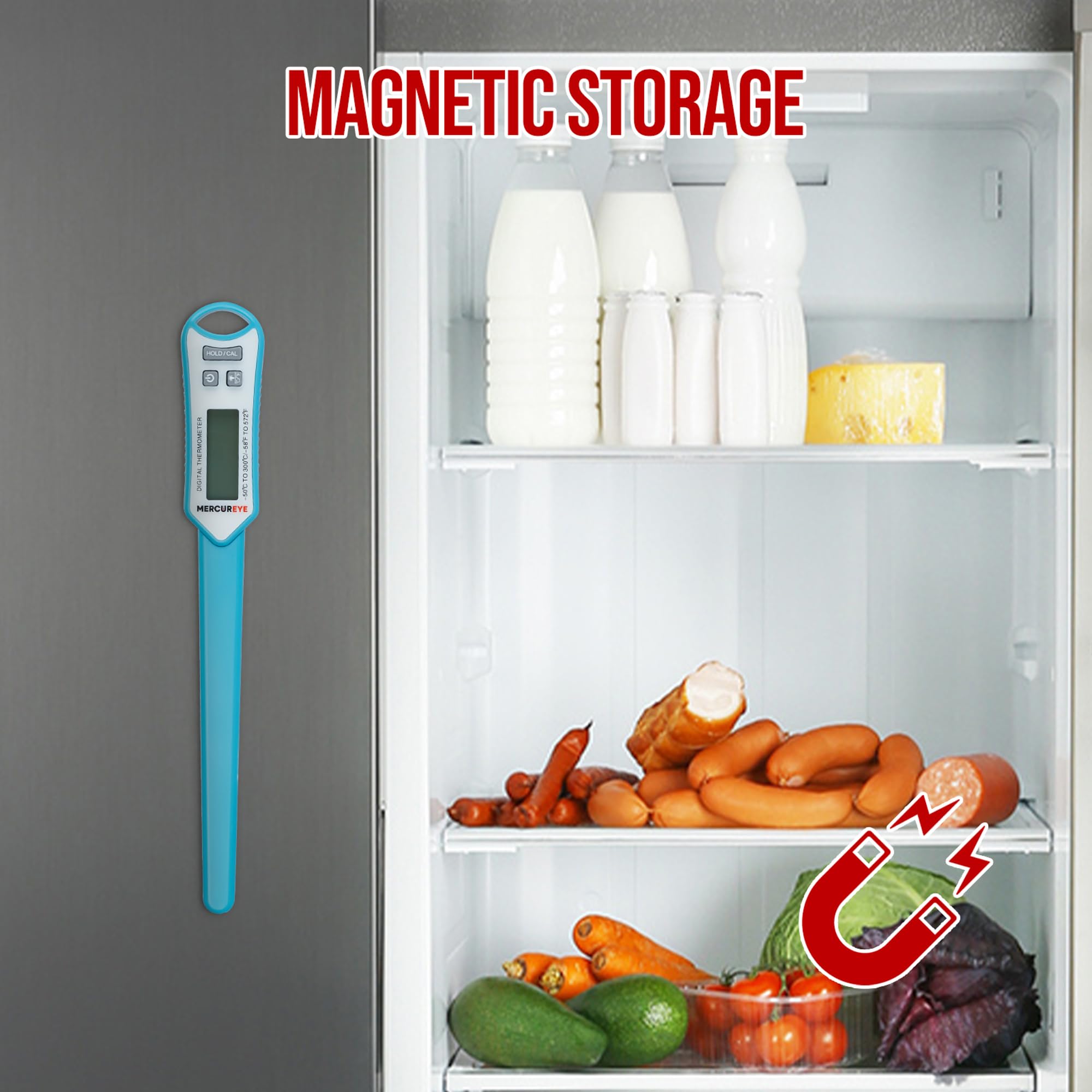 Instant Read Digitales Fleischthermometer - Wasserdicht IP66, Anti-Rutsch-Griff, Hintergrundbeleuchtung, Auto On/Off, Breite Genauigkeit, Küchentimer & Temperaturdiagramm - für Kochen