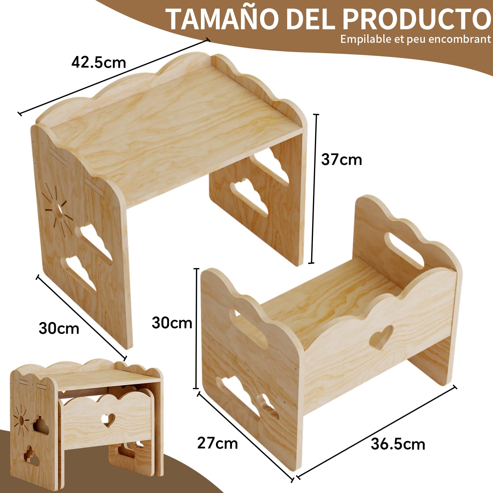 Madera Mesa Infantil con sillas,Silla Mesas Montessori, Juego de Mesa y Silla Infantil, Ideal para Comidas, Aprendizaje y Juego, para Leer, Fácil de Instalar