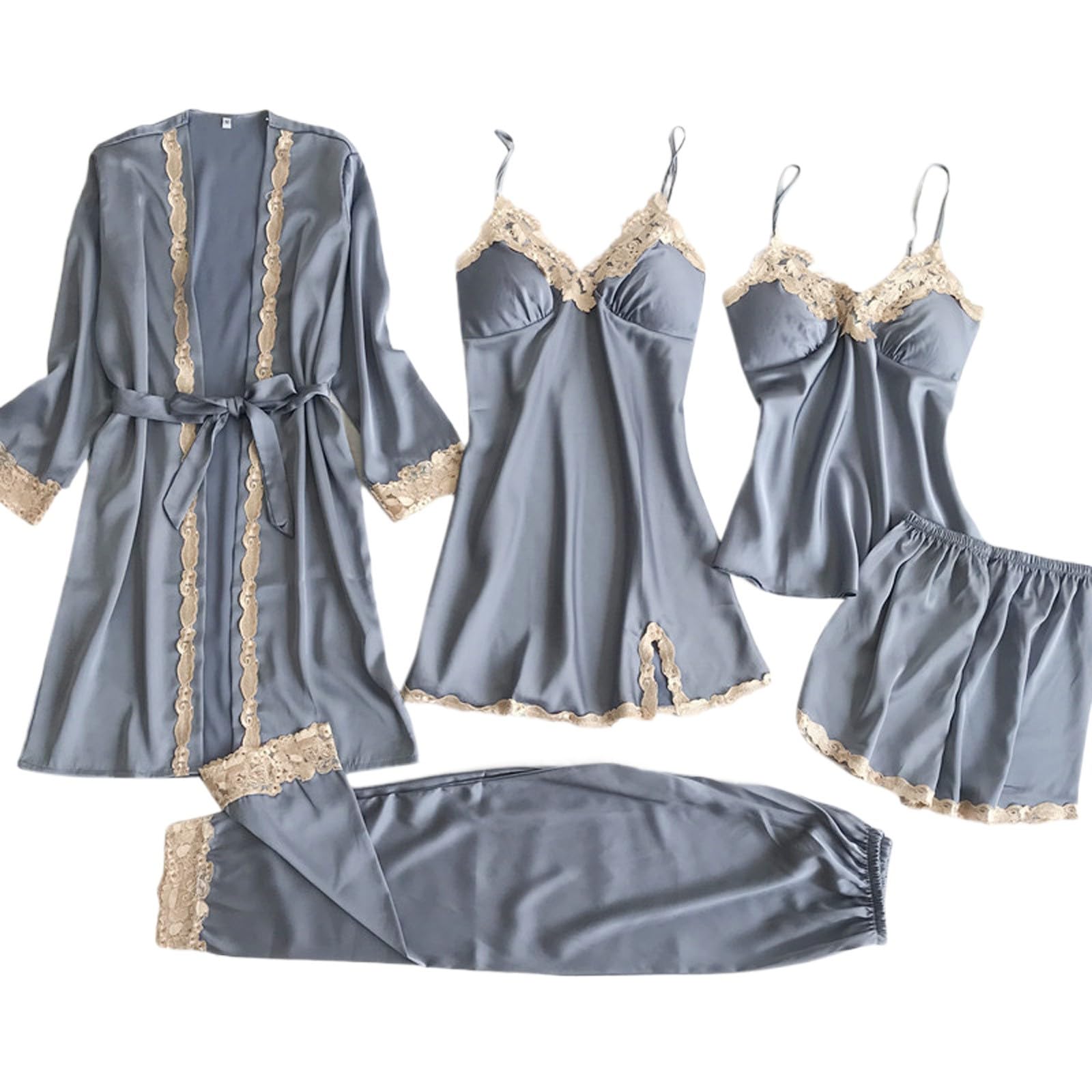 Conjunto genérico pijama mujer seda volante dormir casual encaje noche camisa casa ropa interior