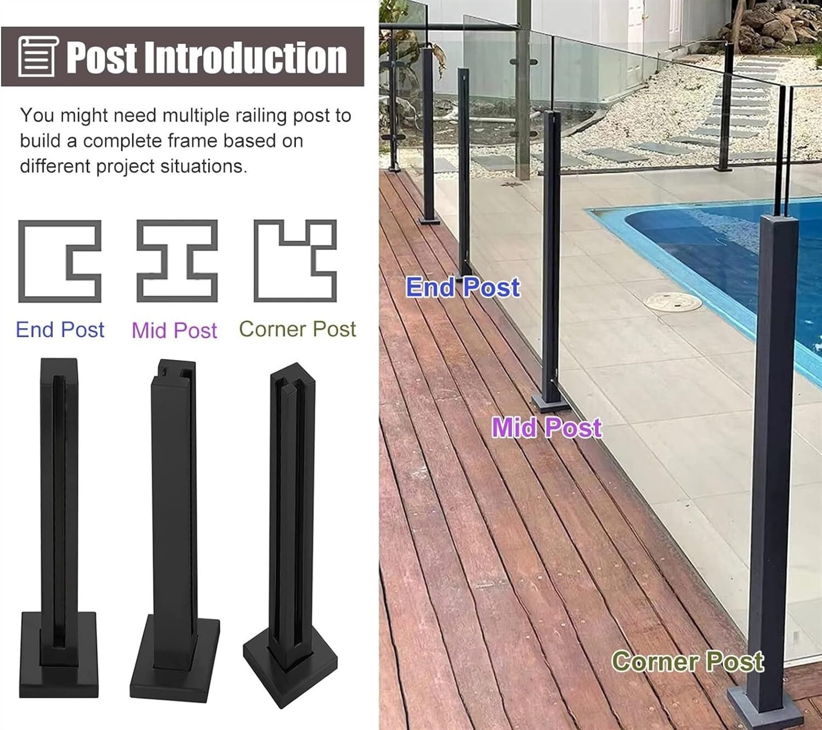 Wytrzymały zestaw słupków balustradowych z czarnego aluminium – nowoczesny system balustrad pokładowych do użytku wewnątrz i na zewnątrz 95 cm osłona schodów dla bezpieczeństwa stylowa łatwa