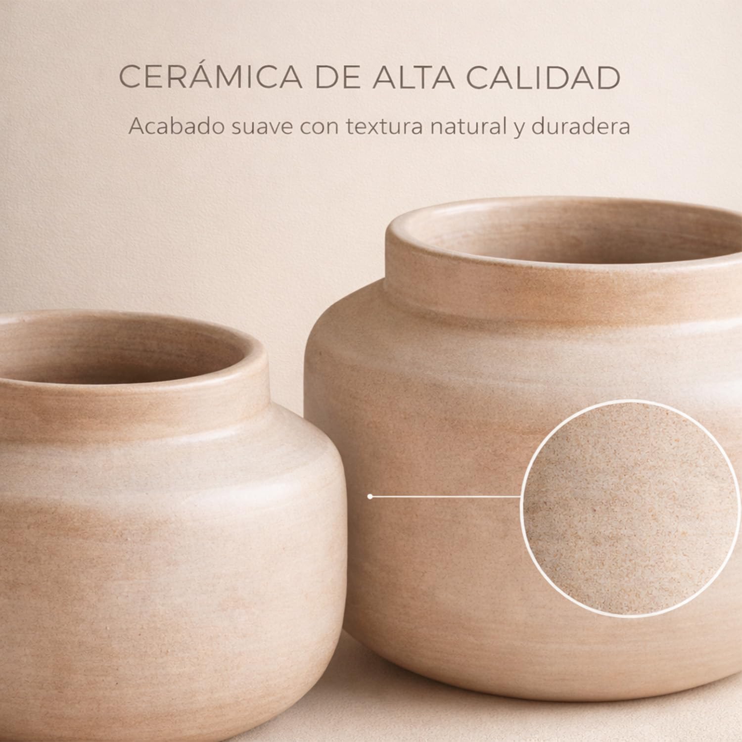 Jarrones Decorativos Modernos Cerámica Set 2 Piezas Beige 27x19 y 20x14 cm, diseño Artesanal Redondeado, Elegante Centro de Mesa Decorativo Salon y florero Funcional para hogar