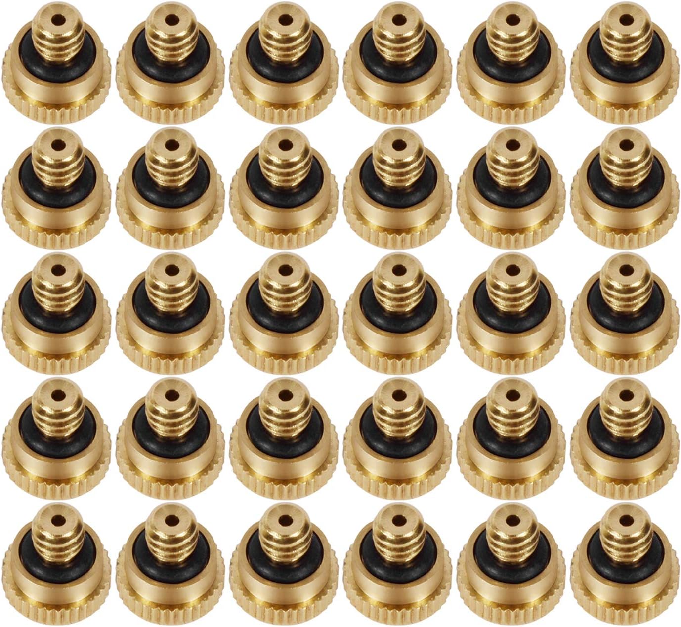 KUWAN 0.016" Orifice (0.4mm) Thread UNC 10/24 Brass Misting Nozzles Low Pressure Atomizing Misting Sprayer Water Hose Nozzle for Greenhouse, Landscaping, Outdoor Cooling Mister System (30PCS)