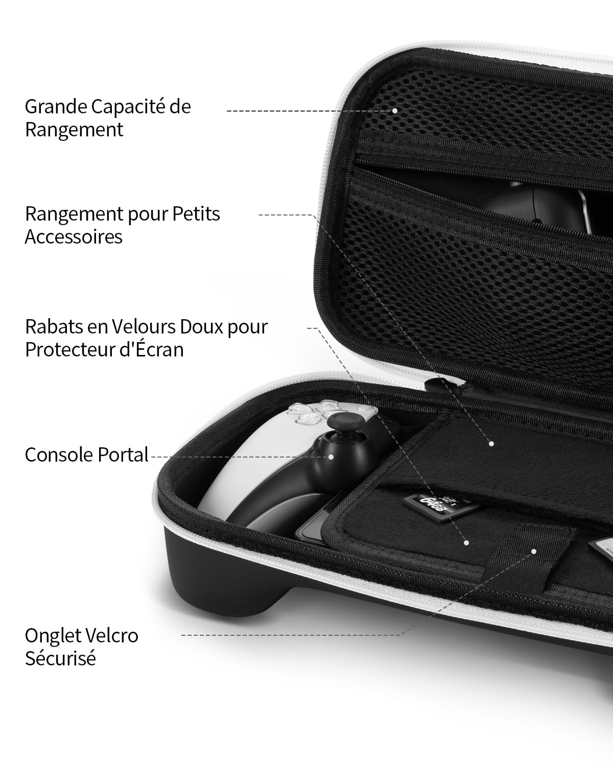 8 en 1 Kit D'accessoires Compatible avec Playstation Portal, Pochette Portable Rigide avec Housse Protection En Silicone Compatible avec PS5, Protecteur D'écran Avec 4 Thumb Grips, Noir & Blanc