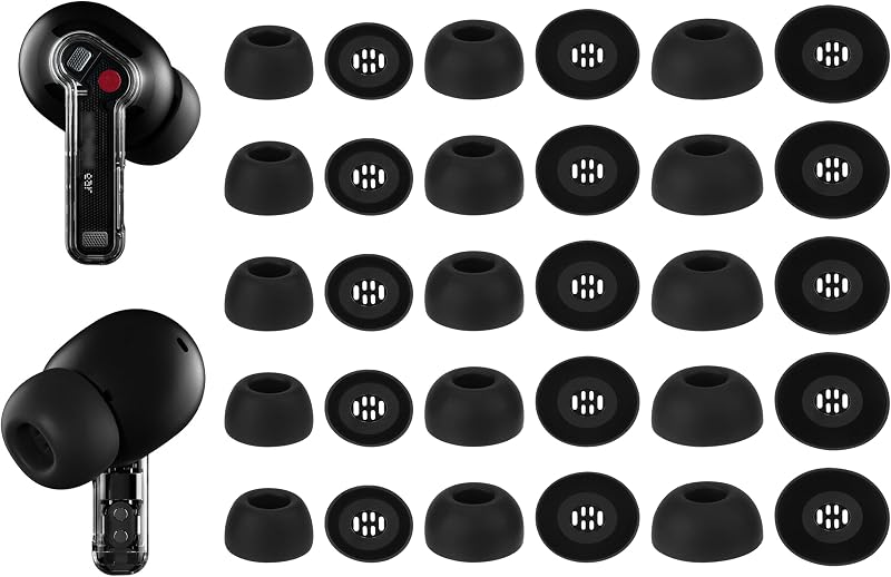 15 Pairs Replacement Ear Tips Compatible with Nothing Ear Earbuds | Soft Silicone Eartips for Nothing Ear/Nothing Ear (a) / Nothing Ear (3) Earbuds, Portable Storage Box (Black, L/M/S)