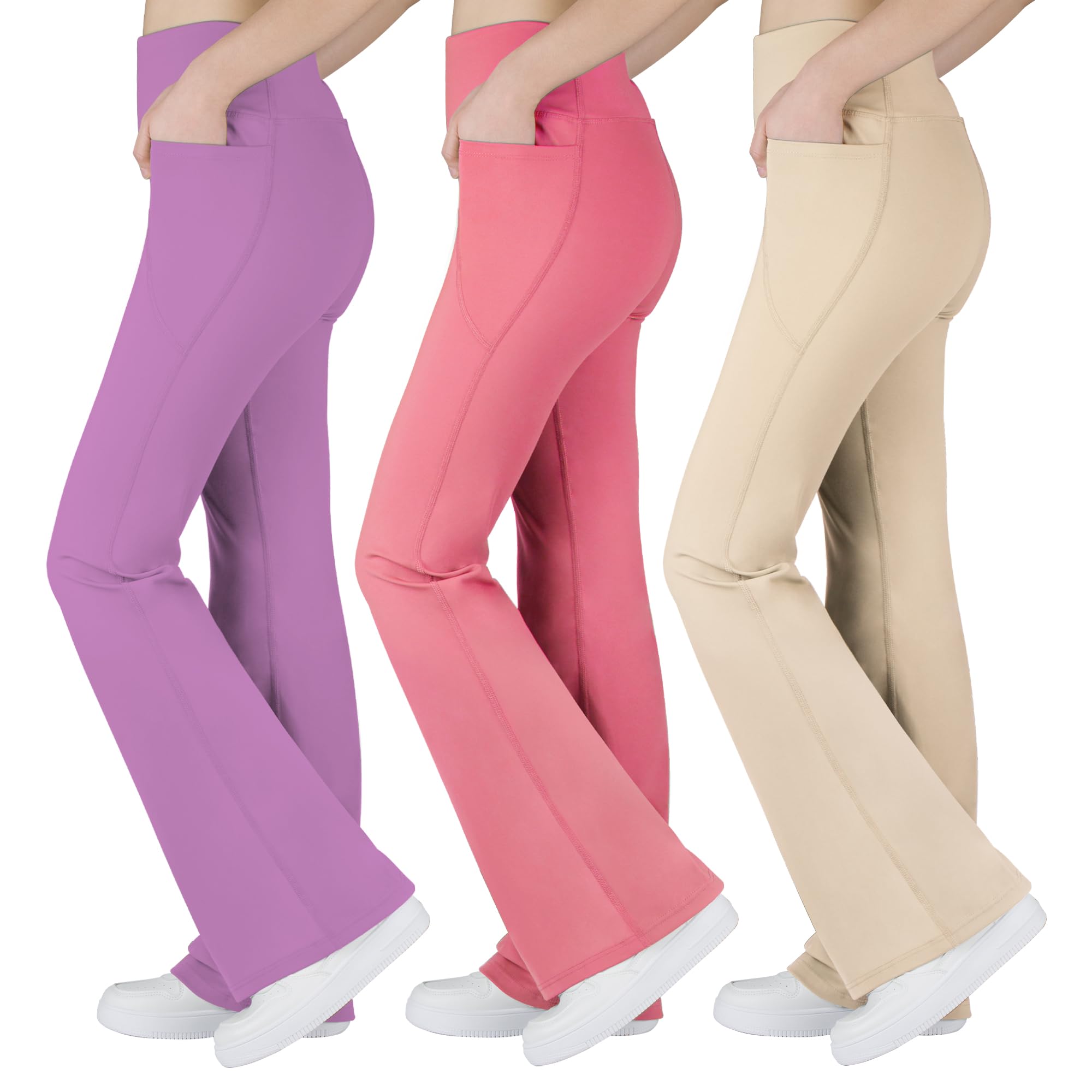 BIG ELEPHANT Mädchen Bootcut-Leggings mit Taschen – High Waist Flare Yogahose für Tanz & Alltag