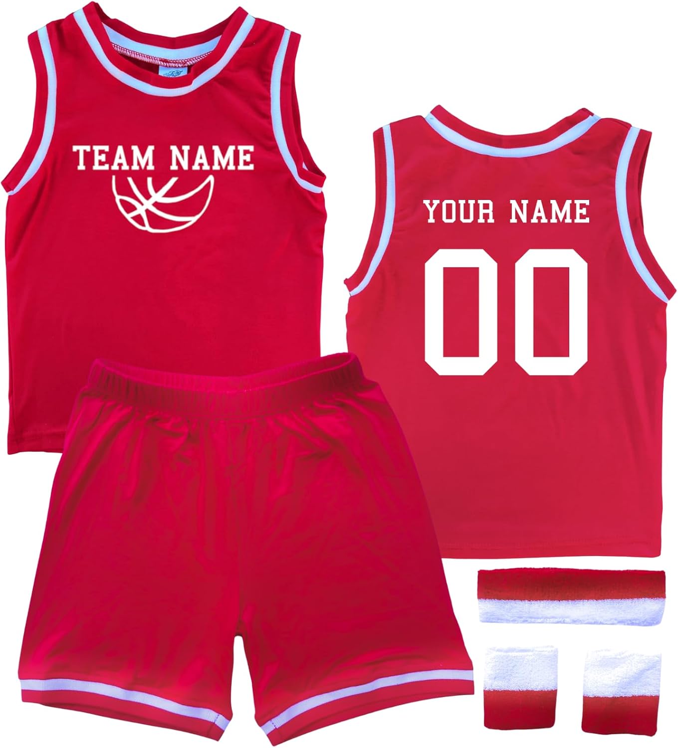 Custom Team Sleeveless Basketball Jersey Shirt with Matching Shorts Outift for Kids - Personalized with Team, Name & Number