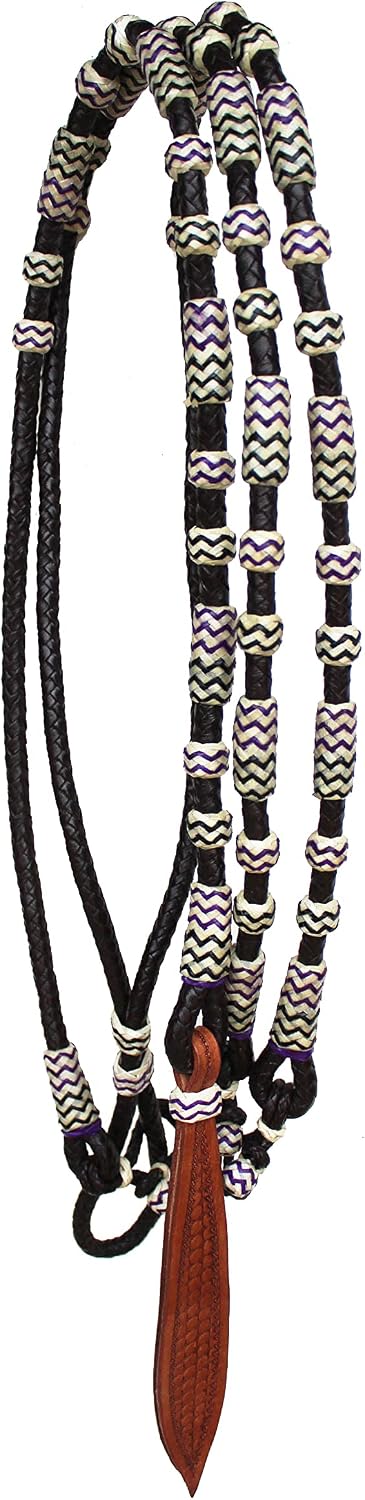 CHALLENGER Horse Western Tack Brown Leather Purple Rawhide Rommel Romel Romal Reins 6687PR