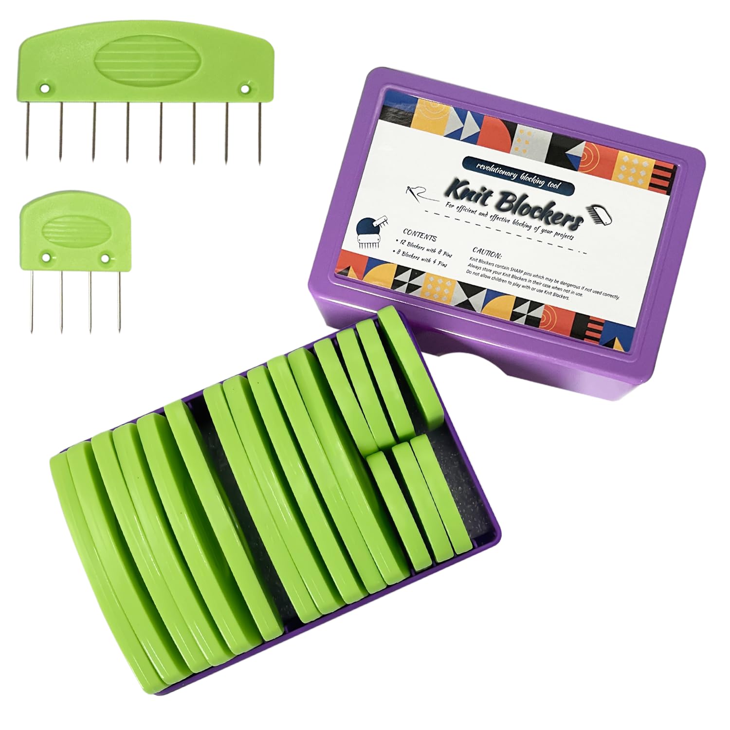 Jamit Green 20Pcs Knit Blockers Pins Kit, Knit Blocking Combs For Crochet Knitting Blocking Board Mats, Crochet Blocking Pins For Crochet Projects Sewing Lace Needlework Projects Tool (Green)