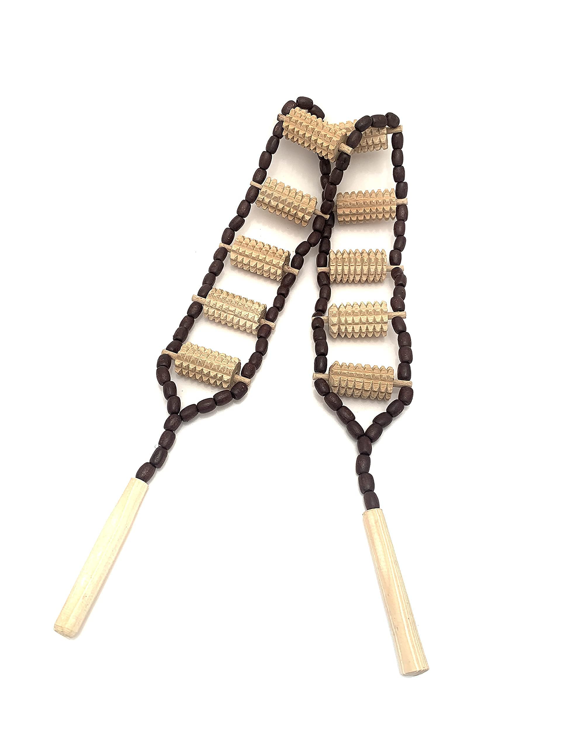 Wooden Back Massage Roller Rope Massager, Wood Therapy Tools for Body Shaping, Self Massage Tools for Neck, Leg and Back Pain Relief (42*3 inches)