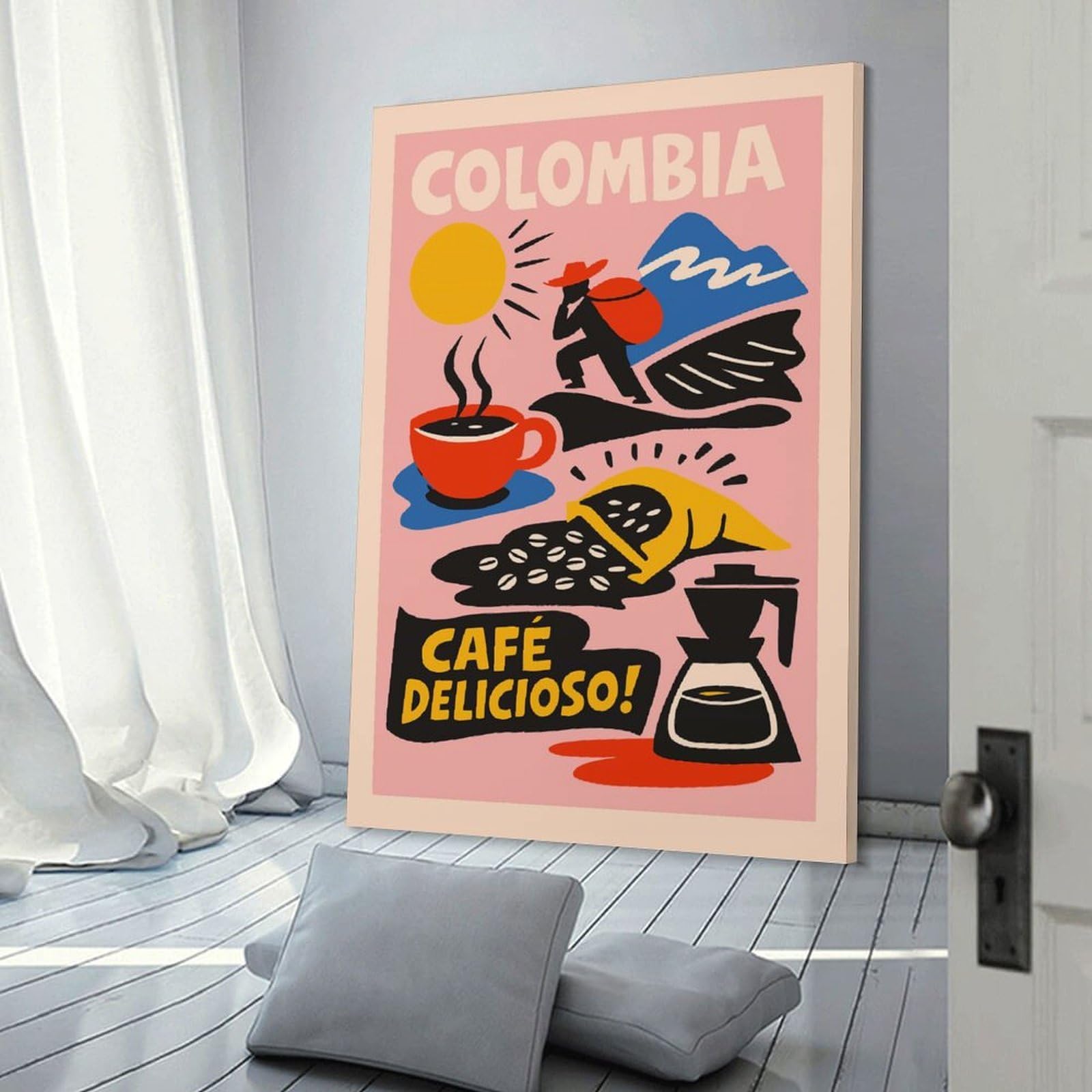 Junmoney Colombian Coffee Decorative Wall Artwork, 24x36inch(60x90cm), for Home Lounge, Bedroom Or Reading Nook, Eye Catching Artwork for Blank Walls