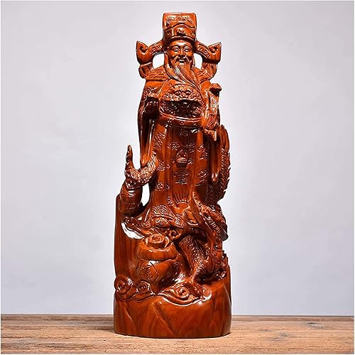 Miniatura 6 de Escultura de mesa luckxuan estatua decorativa Atraer riqueza Feng Shui, adorno de madera tallado Dios de la riqueza Estatua de Buda Decoración del