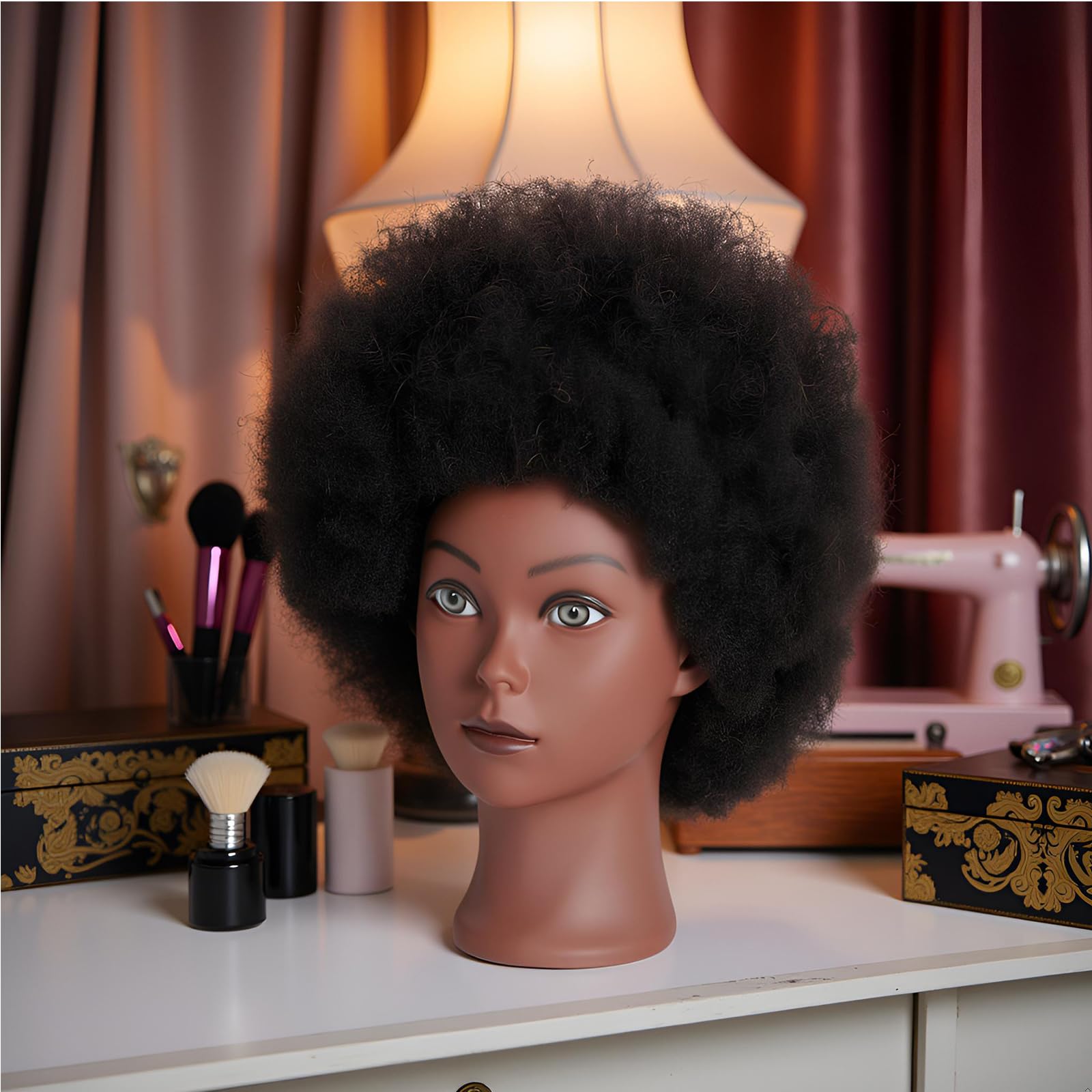 Afro Curly Mannequin Head with 100% Human Hair Curly Hair Friseur Hair
