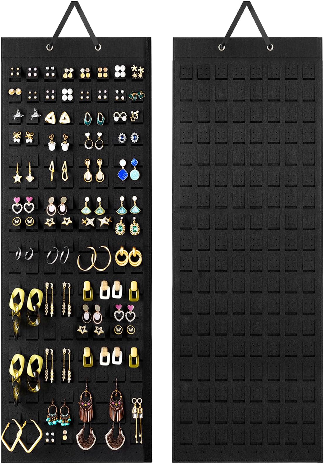 Lolalet Hanging Earring Holder Organizer with 20 Hooks for Women Girls, Wall Earrings Hanger Pierced Earring Storage, Felt Stud Earring Display, 608 Holes for Earrings -Black, 1 Pack