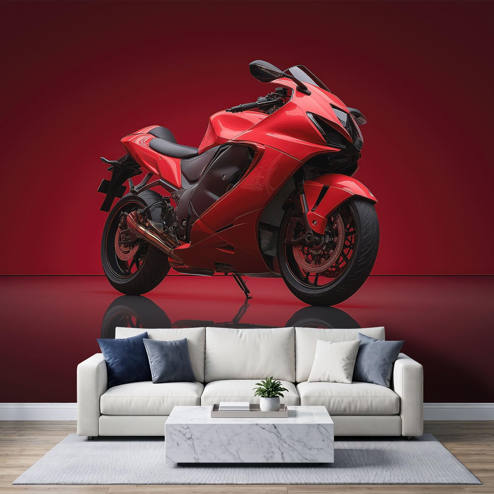Fototapete Schlafzimmer Wohnzimmer 300x210 cm Extremsport Motorrad Rot, Wandtapete Vlies Tapete UV-Beständig Geruchsfrei Vliestapete Panorama Wandbild Wandposter