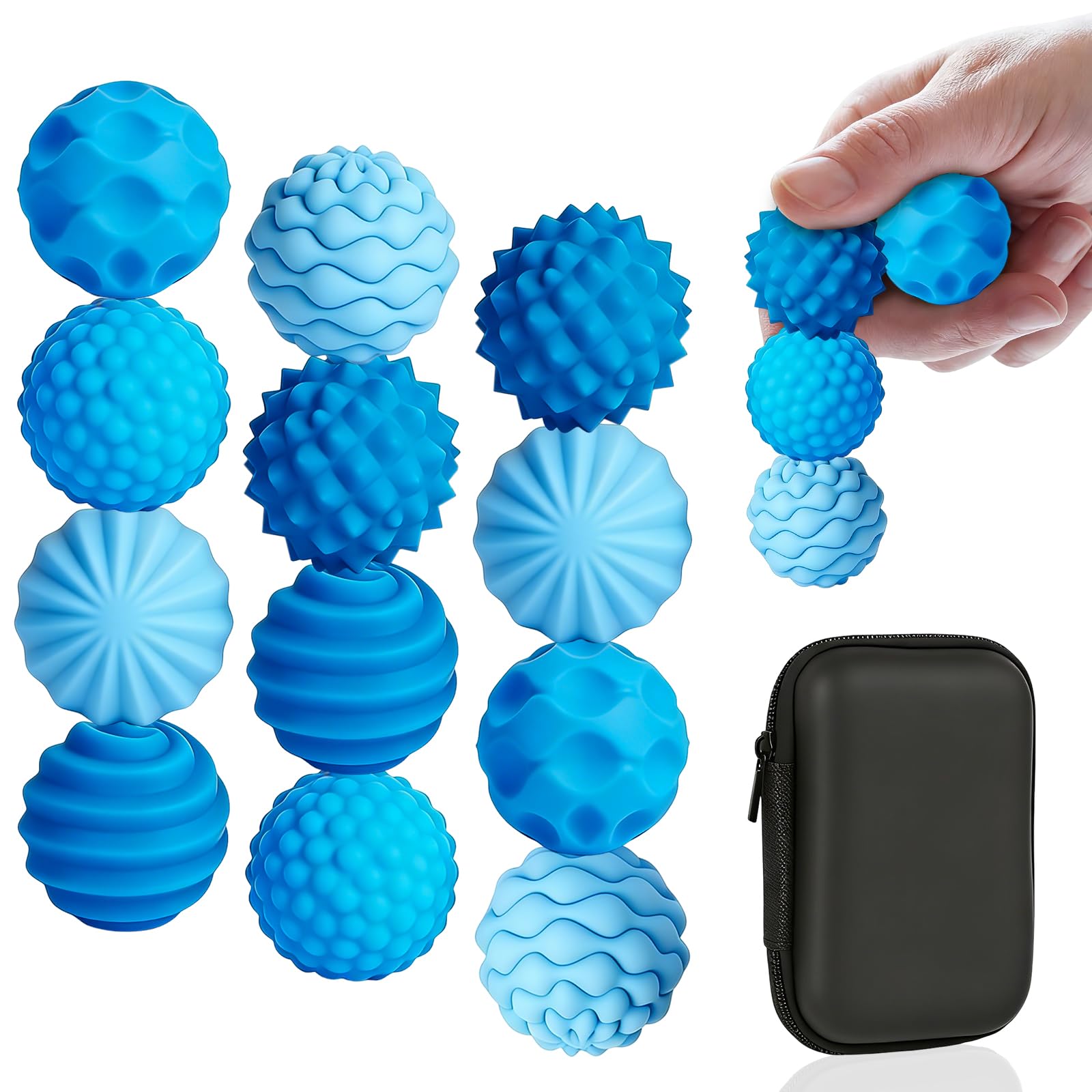 12PCS Silicone Magnetic Balls Fidget Toys for Adults & Teens, Stress Relief Sensory Toys for Autism ADHD Anxiety, Texture Tactile Sensory Fidget Balls, Gifts for Women Men Teen Kids (Blue)