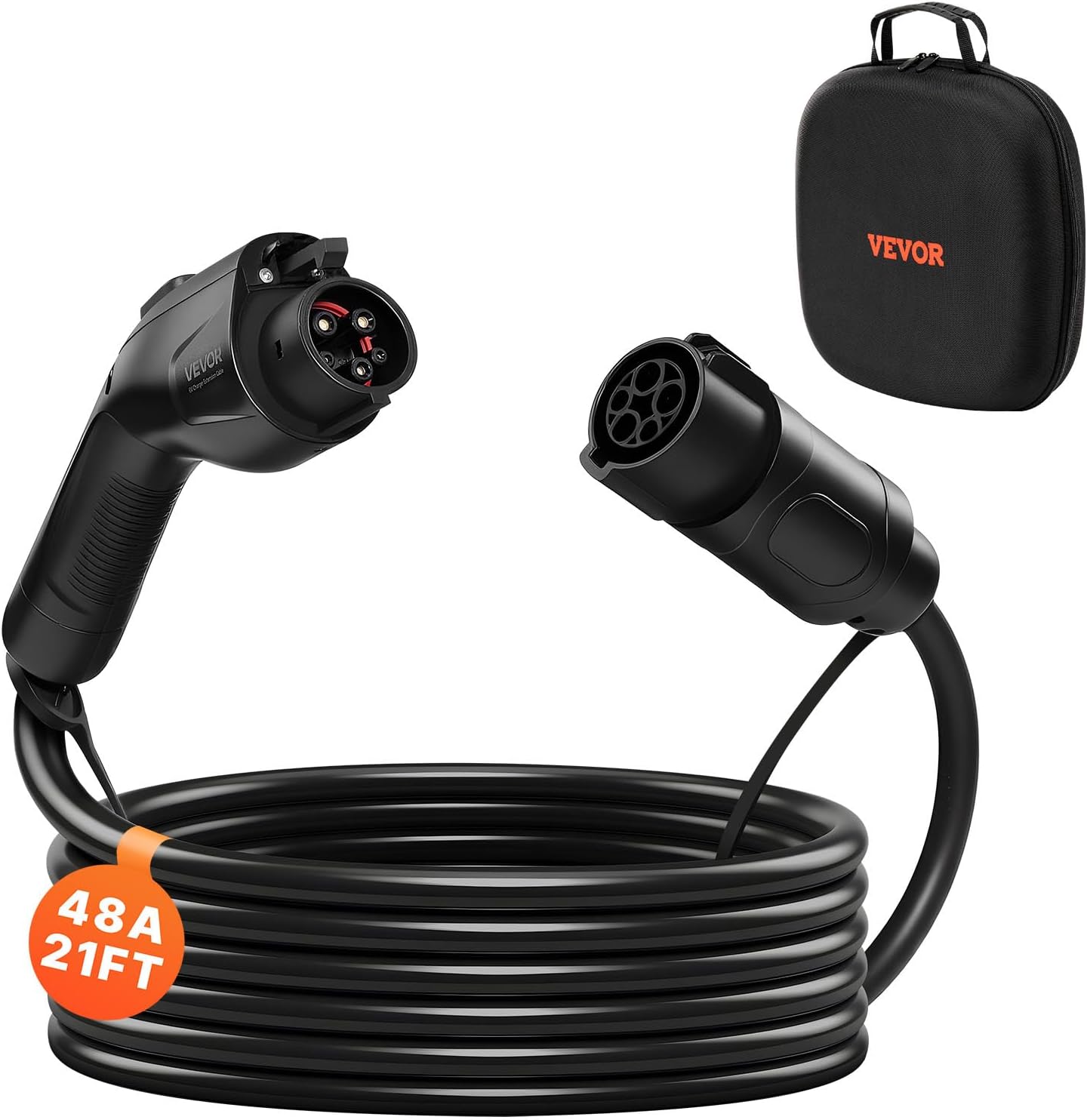 VEVOR EV Charger Extension Cable, 48Amp 21 ft J1772 Extension Cord Compatible with 120V-240V SAE J1772 Electric Vehicle Chargers, Level 1/Level 2 IP66 Heavy Duty Car Charging Cable with Carrying Bag