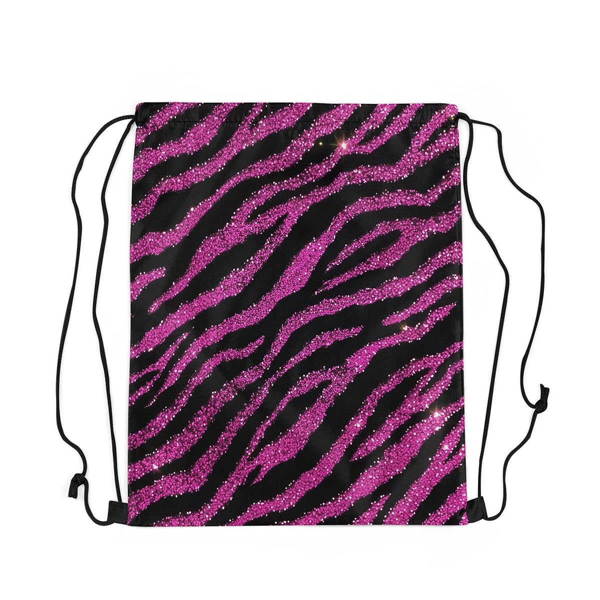 Loussiesd Zebra Drawstring Backpack 40x33cm Hot Pink Stripes Gym String Bag Glitter Drawstring Bags Women Men Animal Print Waterproof Cinch Bag