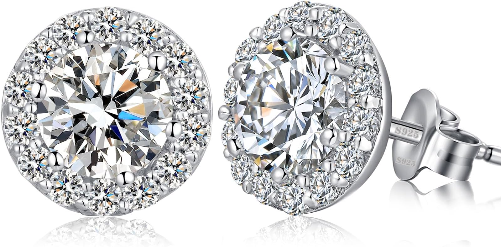 Simulated Diamond Stud Earrings 925 Sterling Silver Cubic Zirconia Earrings Studs for Men Women Gift Jewelry for Her/Mom/Wife