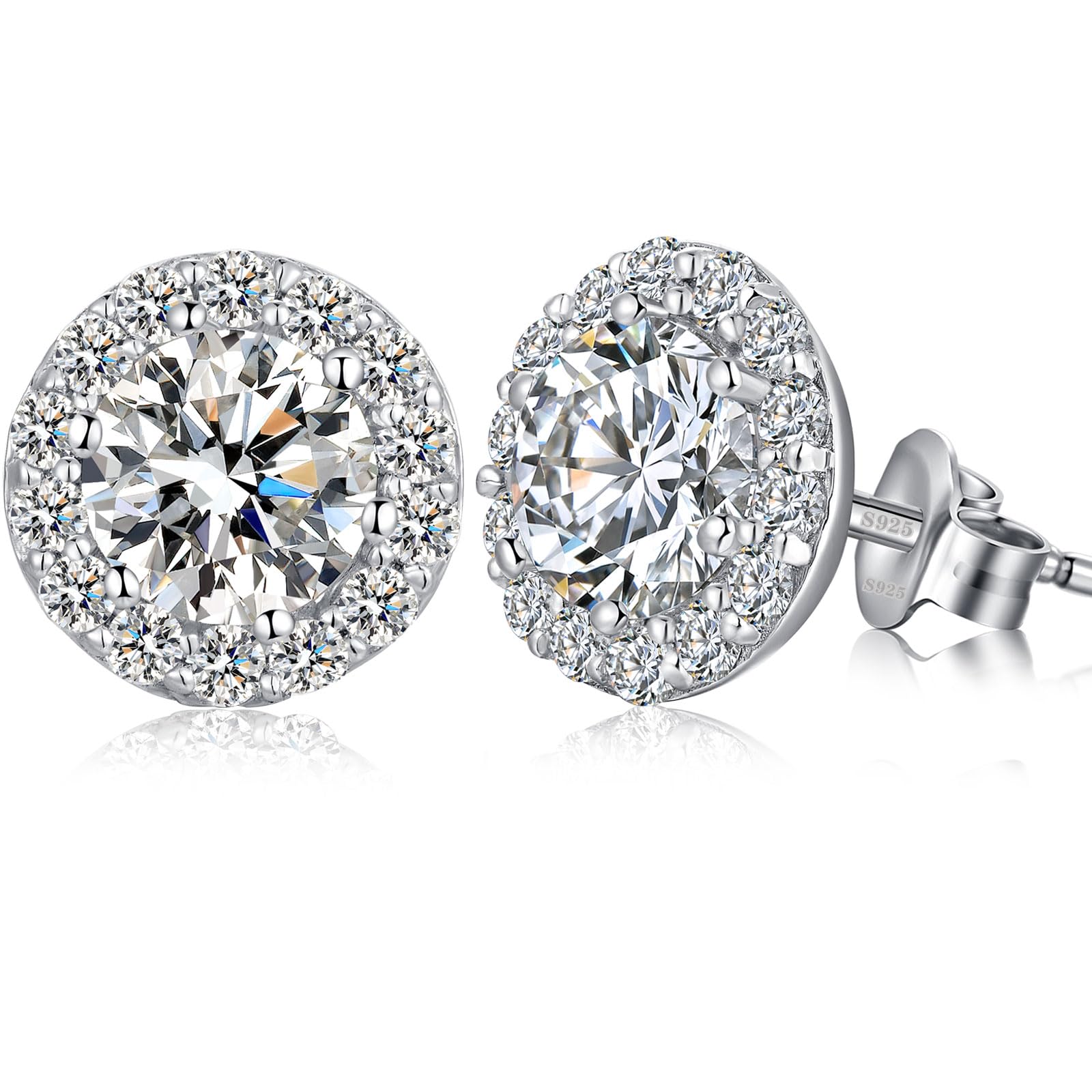 Simulated Diamond Stud Earrings 925 Sterling Silver Cubic Zirconia Earrings Studs for Men Women Gift Jewelry for Her/Mom/Wife