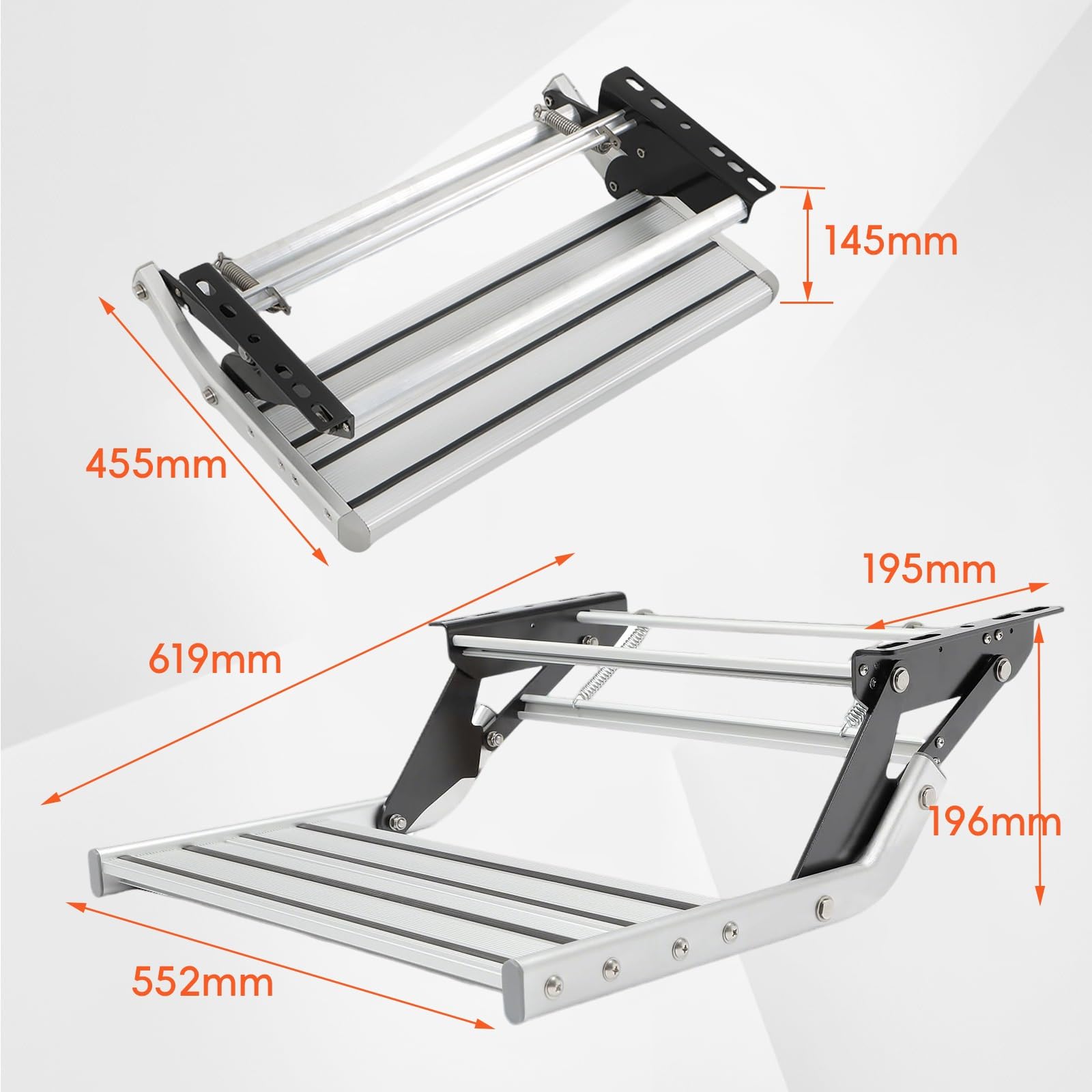 Peldaño Plegable Manual Sólido, Sin Herramientas - Montaje Manual Fácil, Soporta 200KG. Peldaño Ancho Antideslizante De Aluminio. Puede Recibir Iluminación LED(Without LED lights,Single layer)