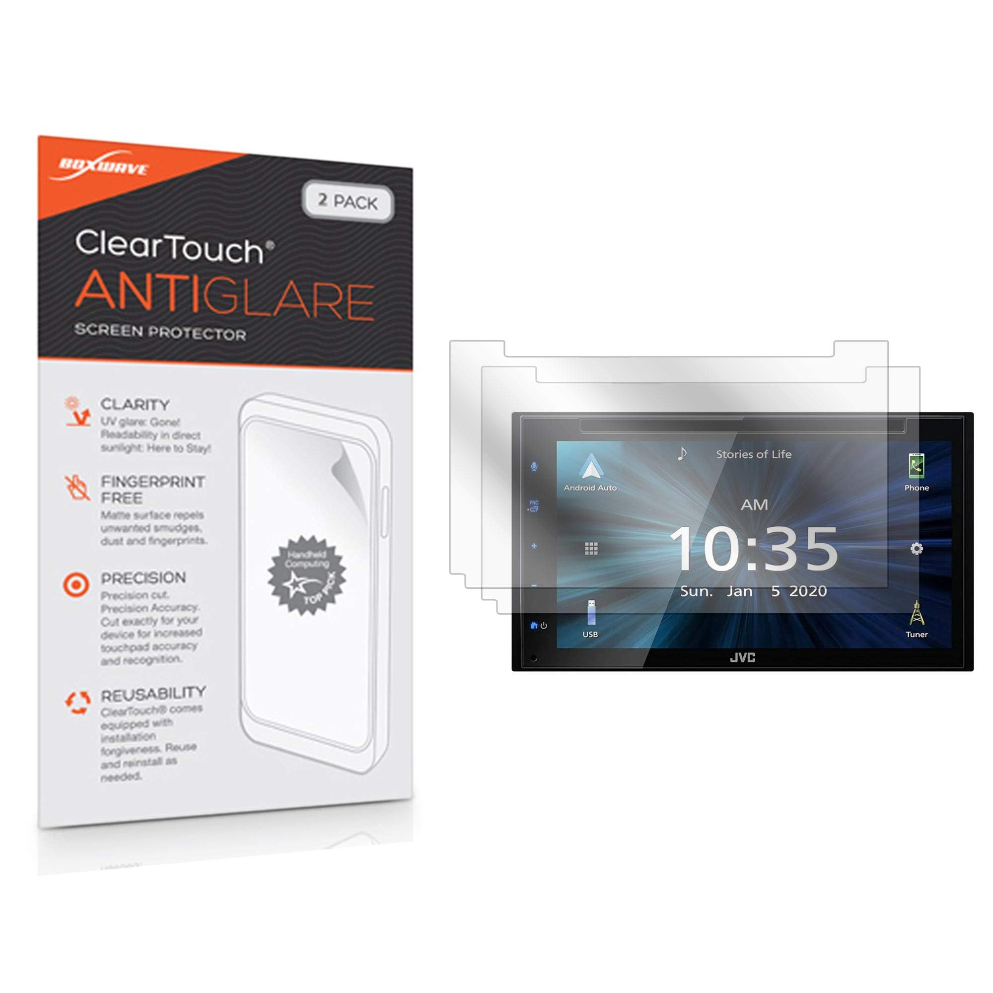 BoxWave Screen Protector Compatible with JVC KW-V66BT (Screen Protector ClearTouch Anti-Glare (2-Pack), Anti-Fingerprint Matte Film Skin for JVC KW-V66BT