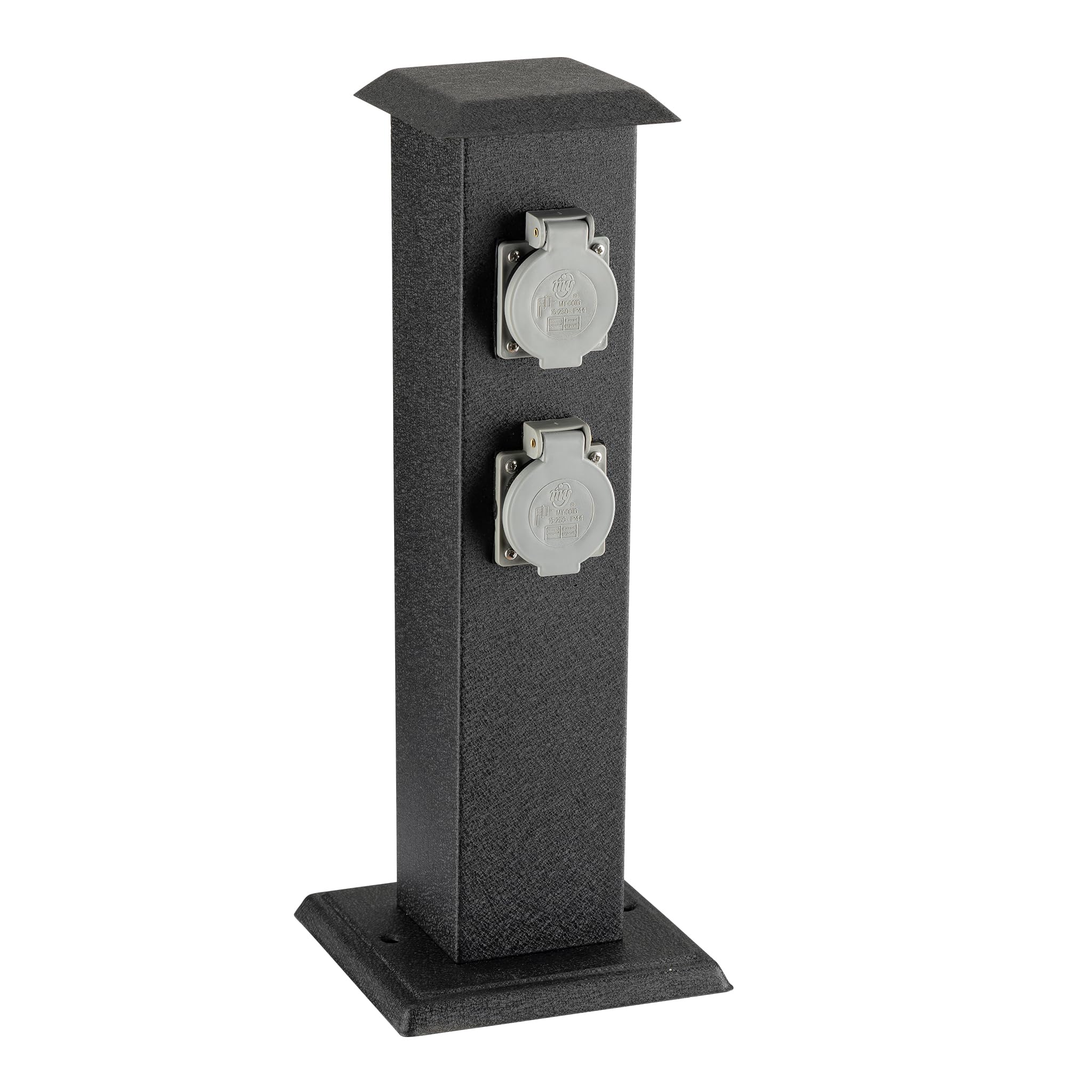Columna enchufes jardín 4 Tomas Corriente Pilar metálico IP44 Accesorios jardín Enchufe Exterior