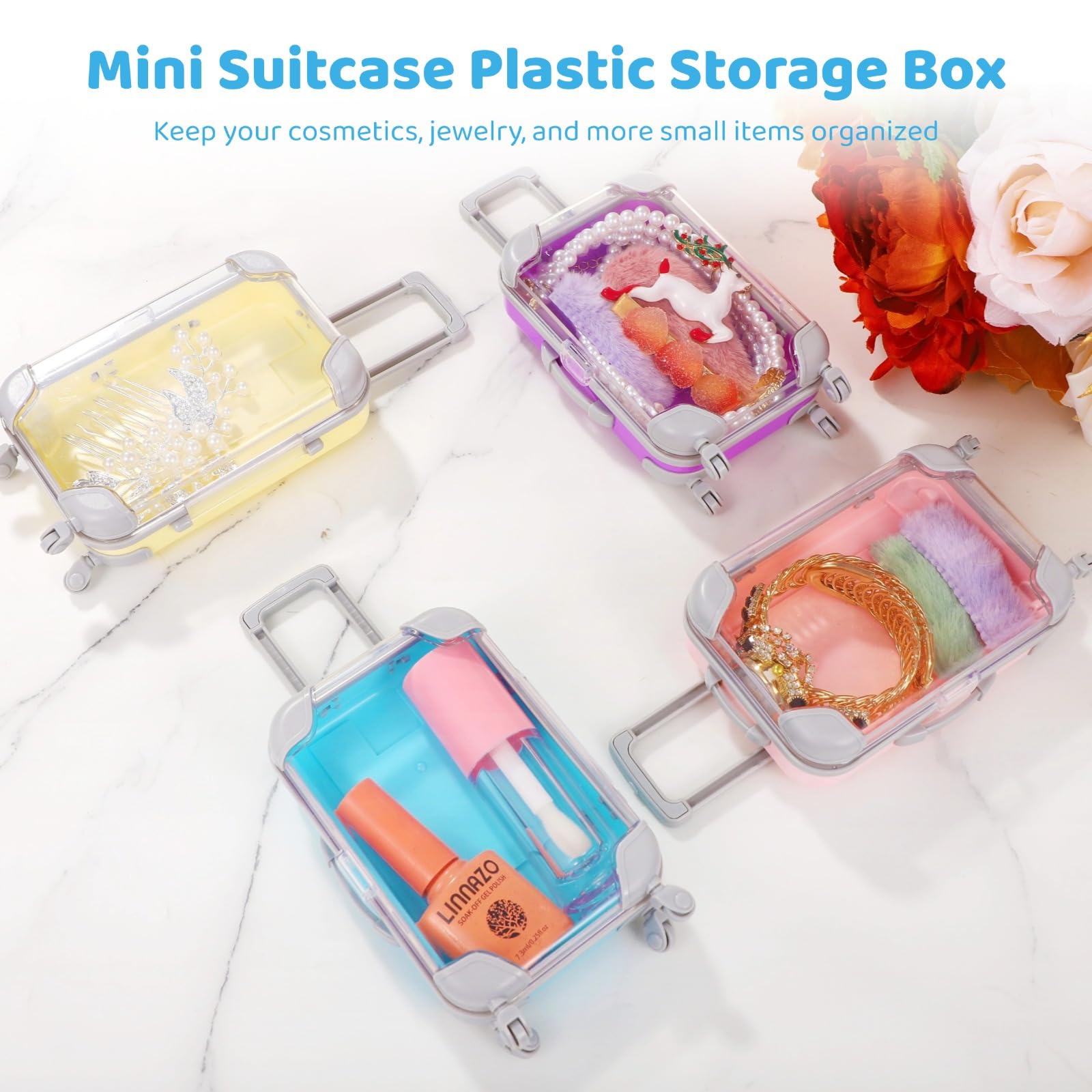 12 PCS Mini Suitcase Storage Boxes, Assorted Color False Eyelash Packaging Box, Clear Small Suitcase Plastic Holder - Image 4