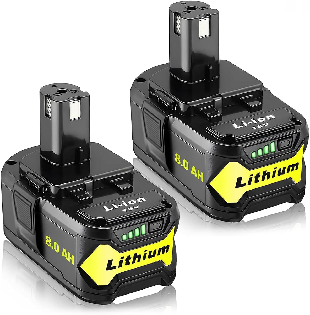 Replacement for Ryobi 18V Battery: 8.0Ah Replace Compatible with Ryobi Lithium Battery P107 P108 Cordless Power Tools with LED Indicator Light 2 Pack
