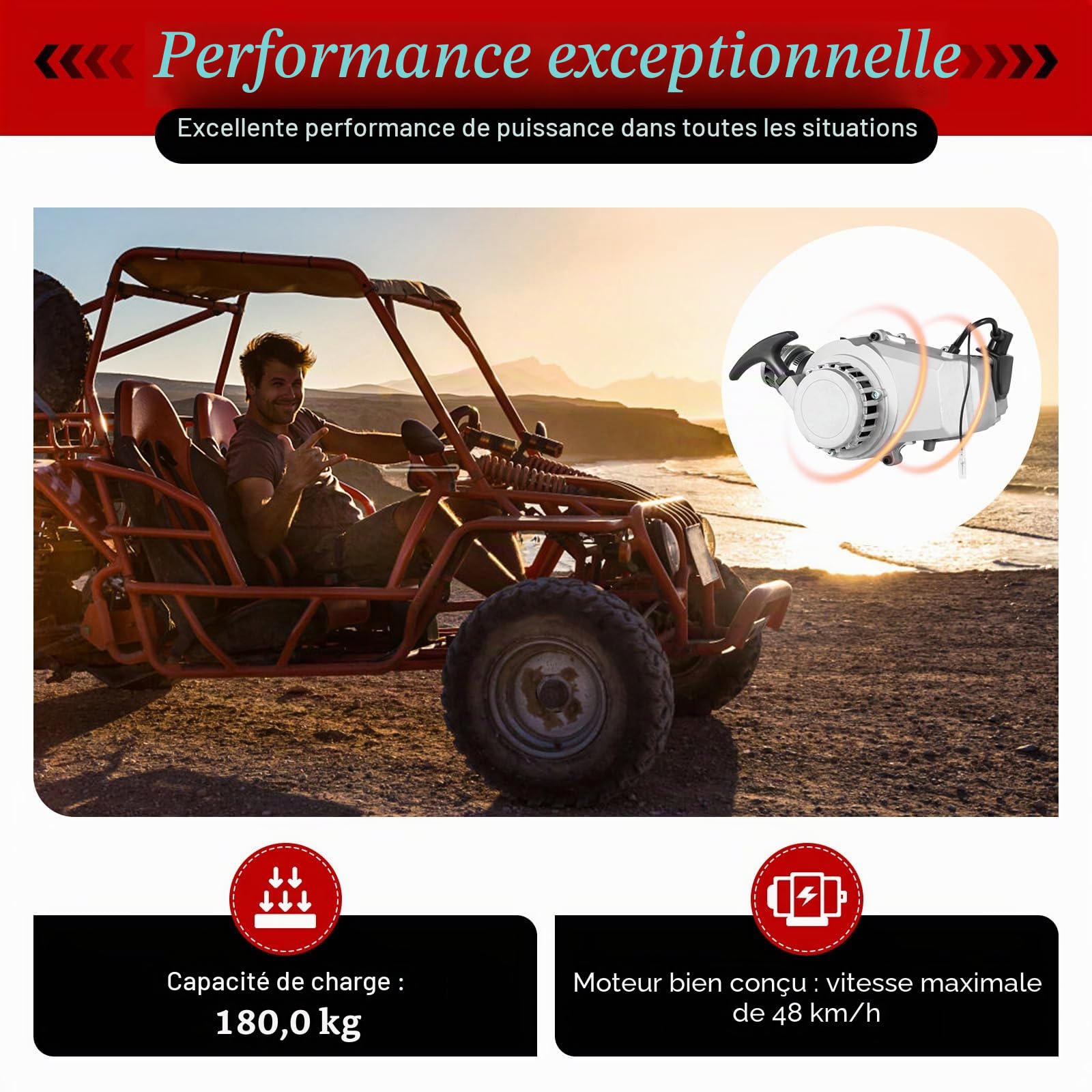 Moteur 2 temps monocylindre 49CC 2 temps Moteur refroidi par air pour motos 2 temps avec démarreur manuel, allumage électronique avec réservoir de carburant pour Dirt Bike, ATV, scooter (STOCK