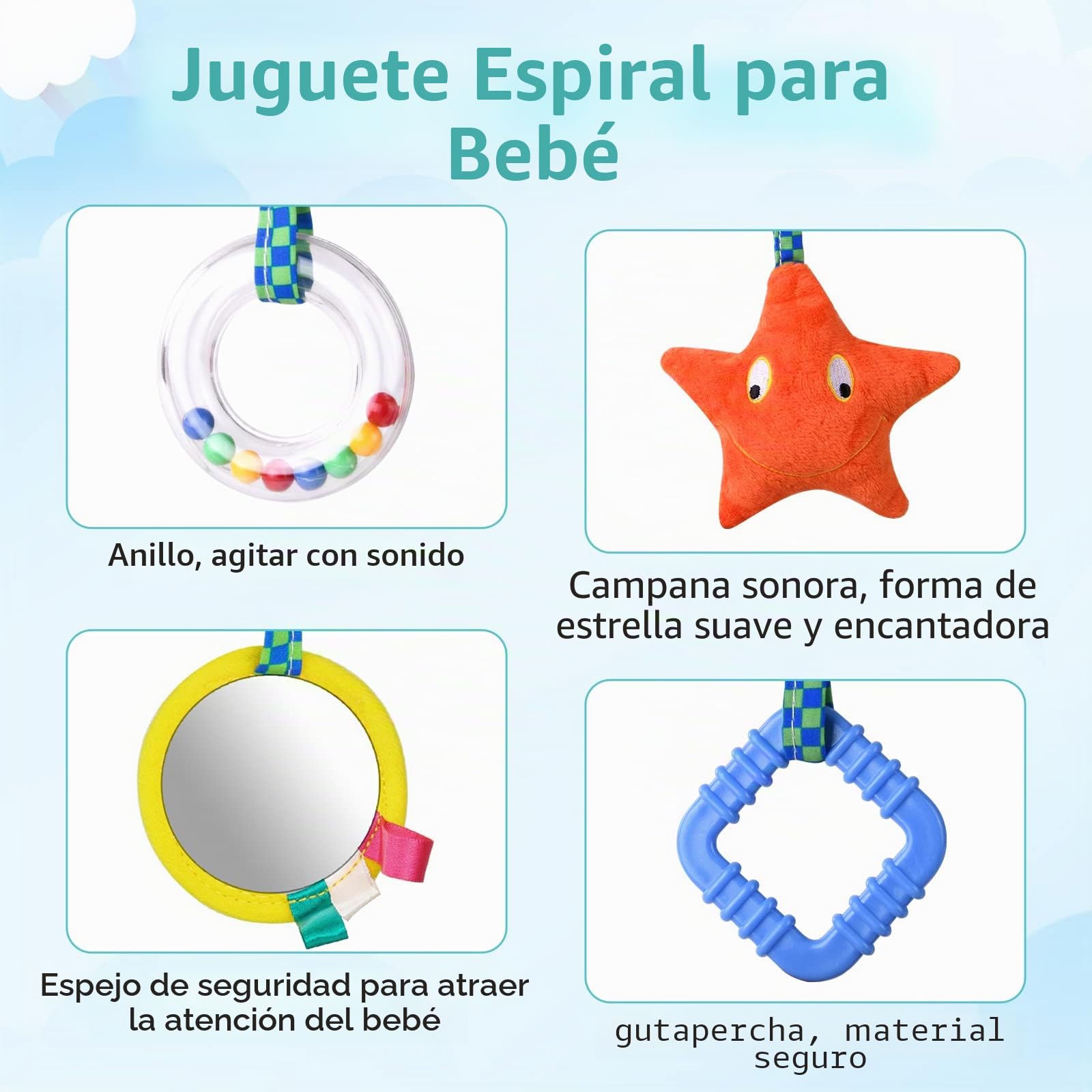 Vicloon Colgantes para Cochecitos Juguetes para Bebé de 0 a 24 Meses, Juguetes de Peluche en Espiral para Bebé con Mordedor y Sonajero, para Cochecitos/Cunas/Asientos de Automóviles (Burro)
