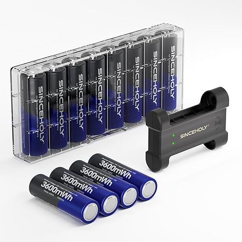 Paquete de 12 baterías AA recargables de litio con cargador, 1.5 V 3600 mWh, baterías dobles A recargables, baterías AA de iones de litio de larga