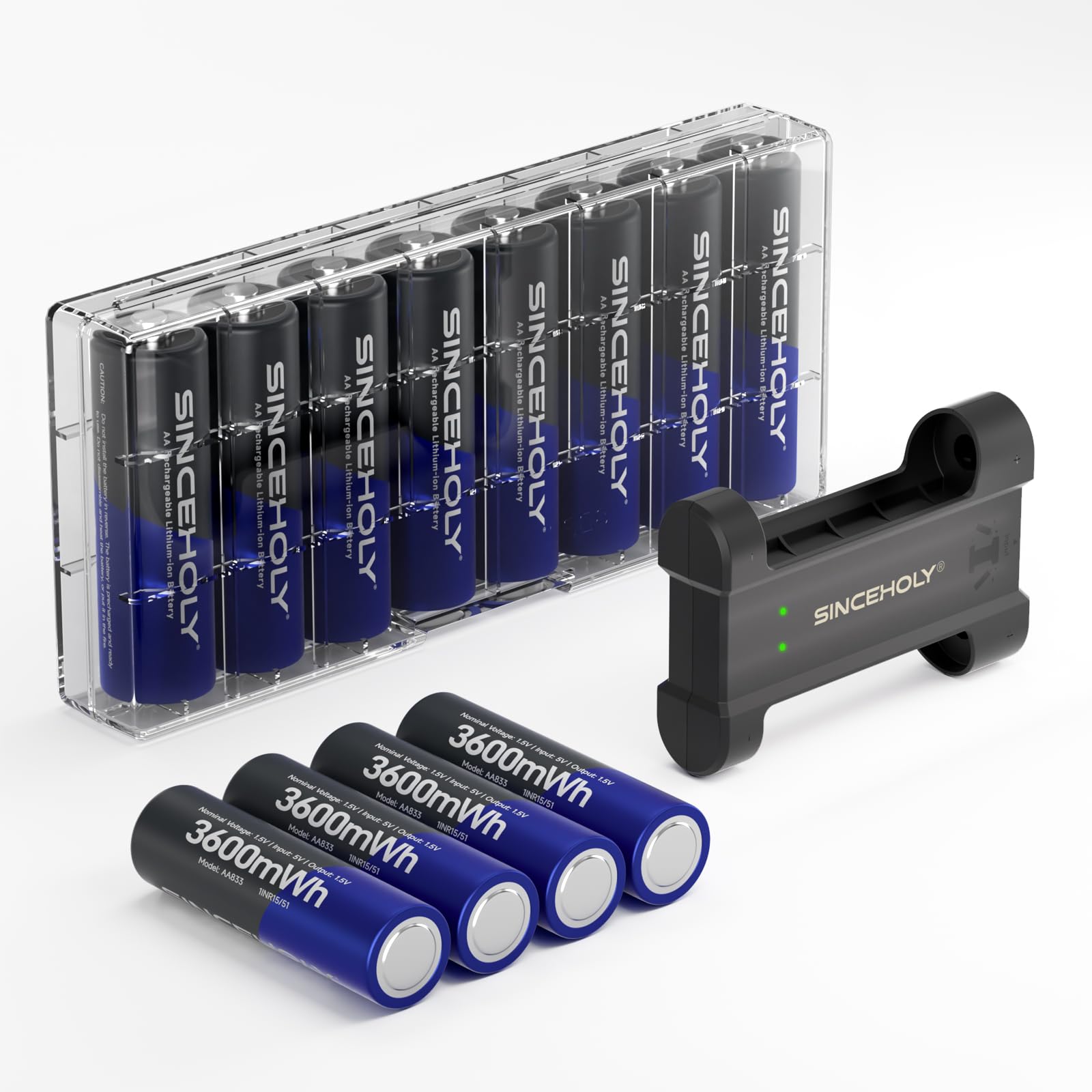 12 Pack Rechargeable AA Batteries Lithium with Charger, 1.5V 3600mWh Double A Batteries Rechargeable, Long Lasting Lithium ion AA Batteries