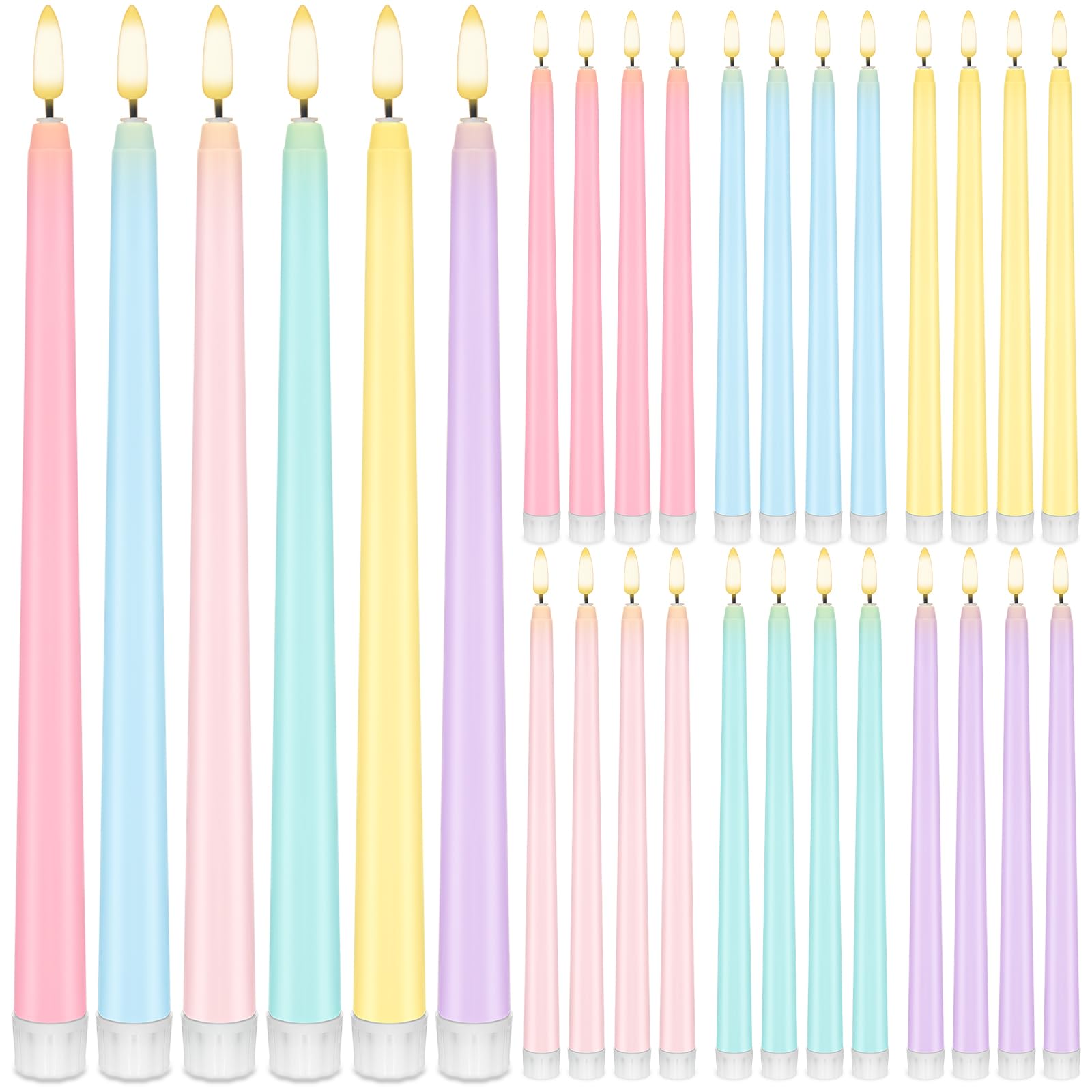Photo 1 of Baquler 24 Pcs 11'' Pastel Flameless Taper Candle Colorful LED Candlestick