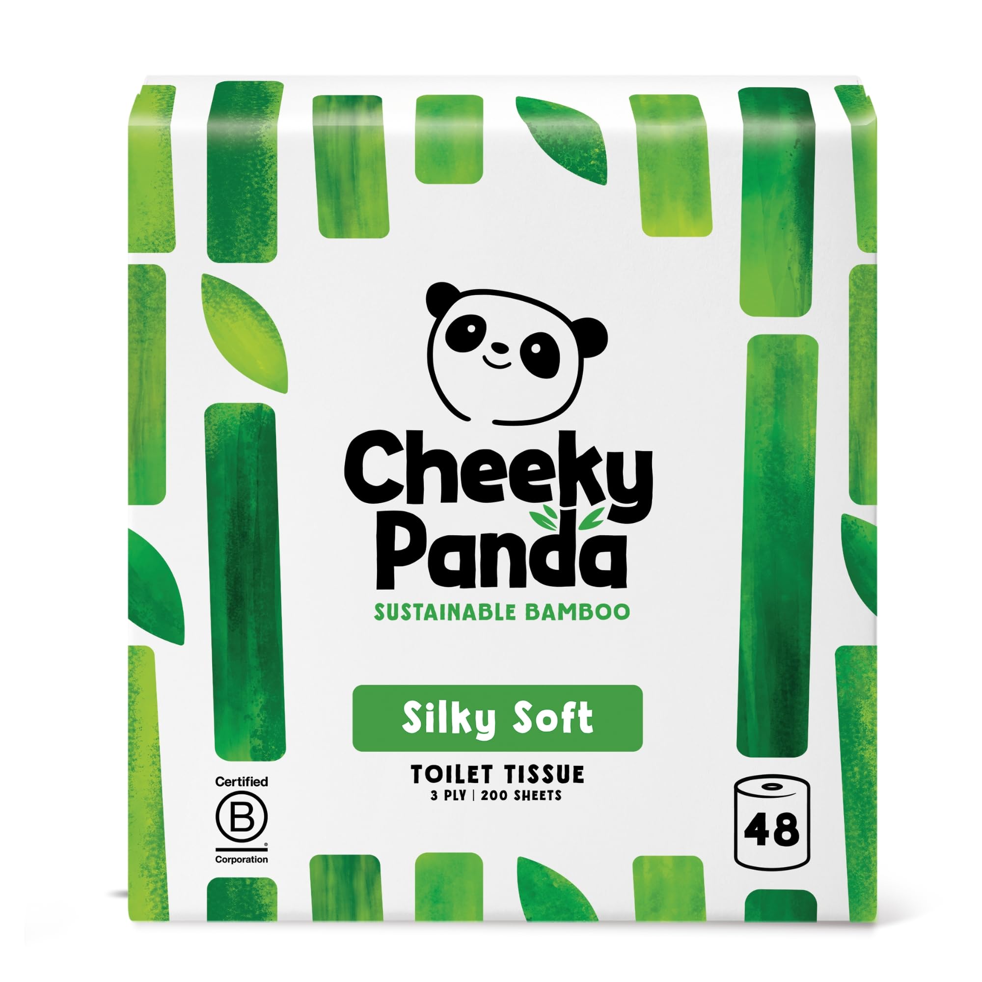 The Cheeky Panda Bamboo Toilet Rolls Bulk Buy – 48 Rolls of 3 Ply Toilet Paper | Plastic Free Packaging and Sustainable Tissue Paper | Compostable Loo Roll