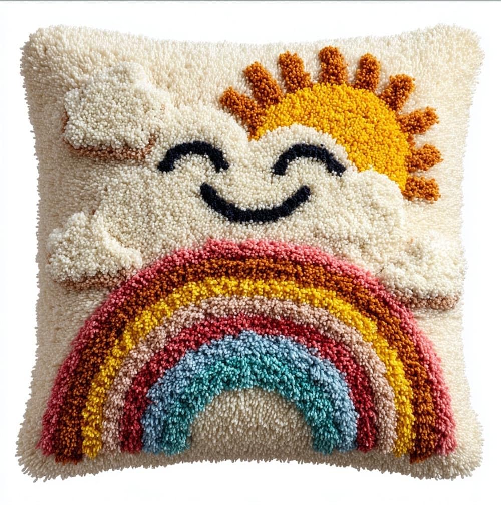 FWRTYCB Latch Hook Kits for Adults Beginners Sun Rainbow Pillow Sofa Cushi