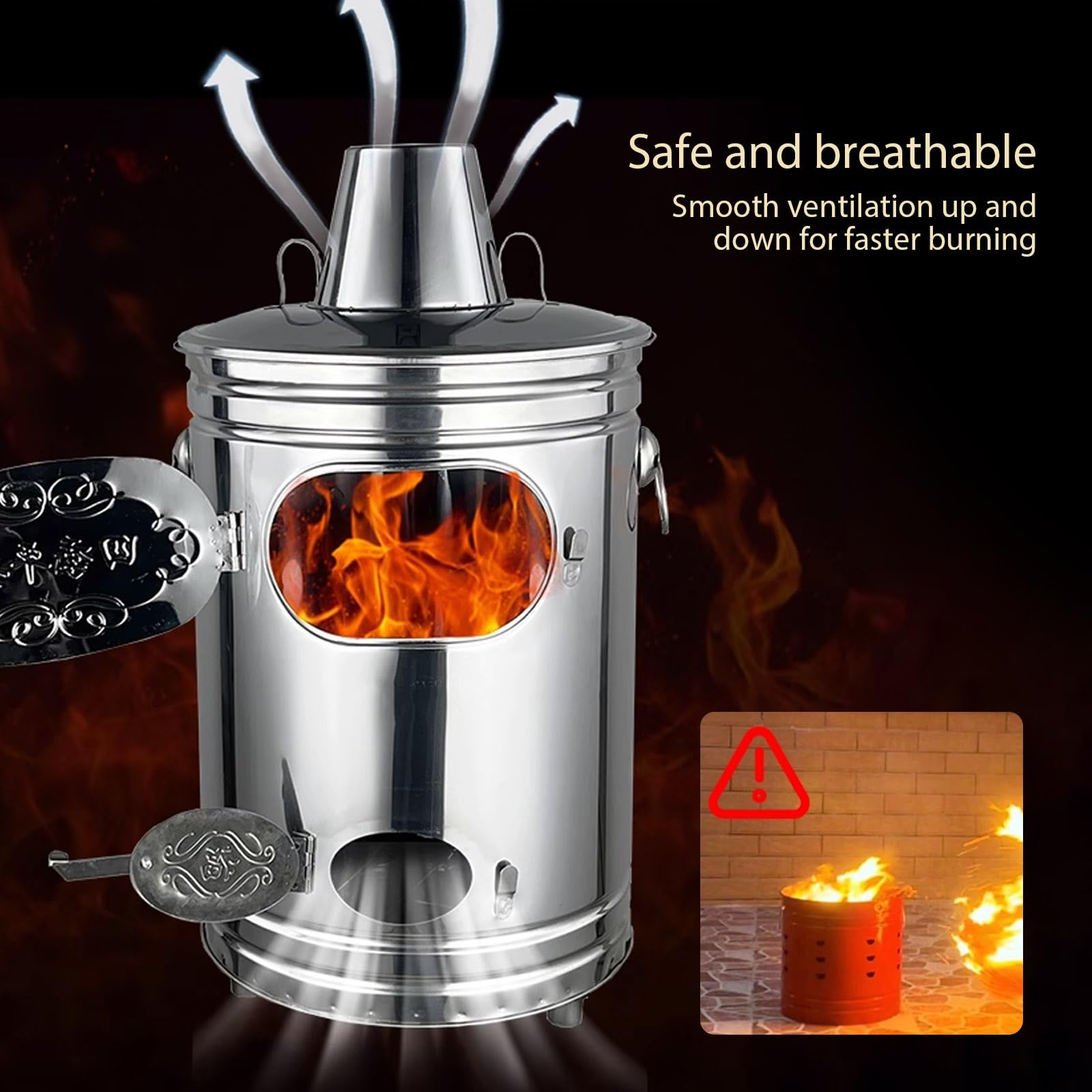 Barril Incinerador Grande y Resistente con Ventilación, Incinerador de Exterior con Tapa, for Hojas, Basura, Documentos y Residuos de Jardín