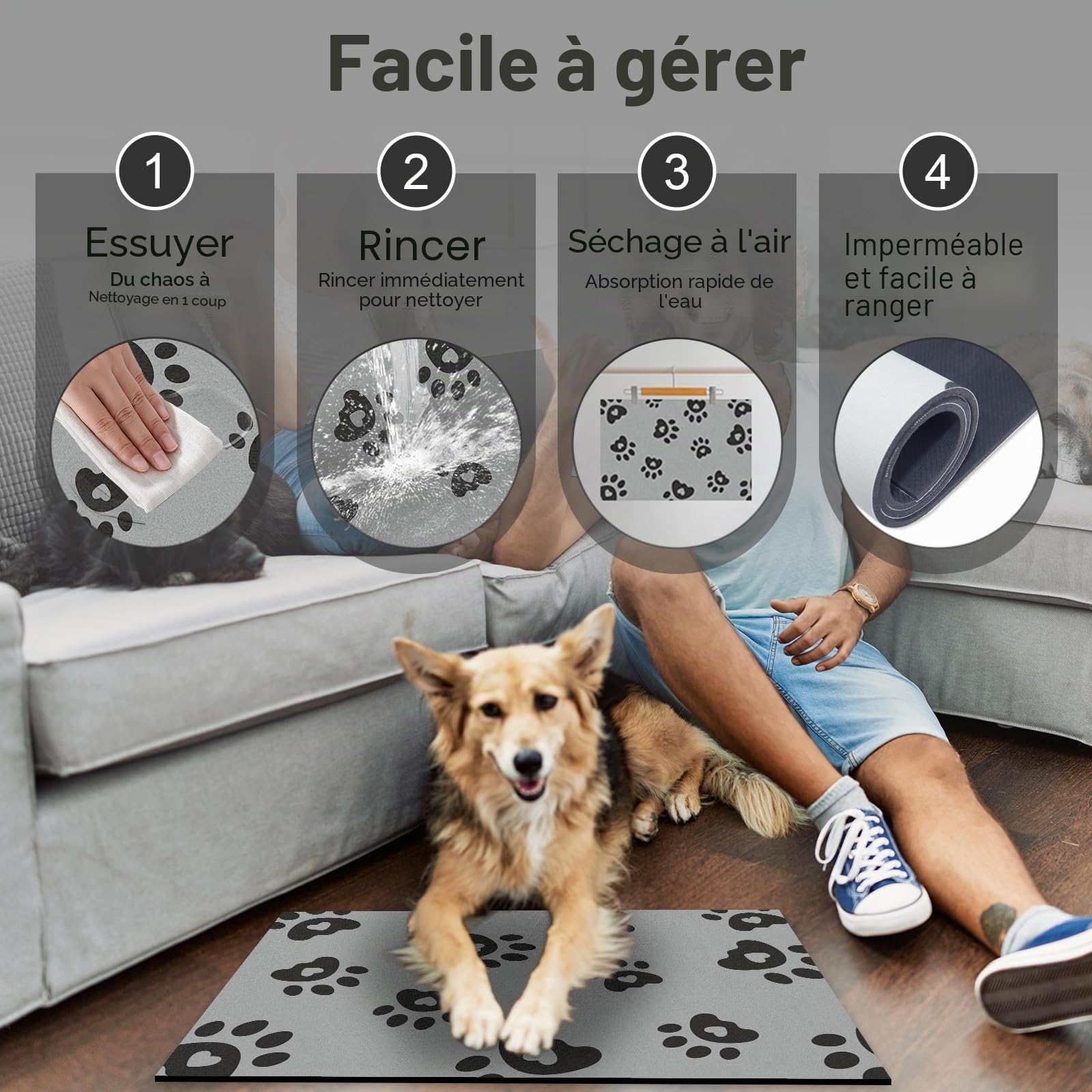 BLESWIN Tapis d'alimentation pour Animaux de Compagnie 30x50cm