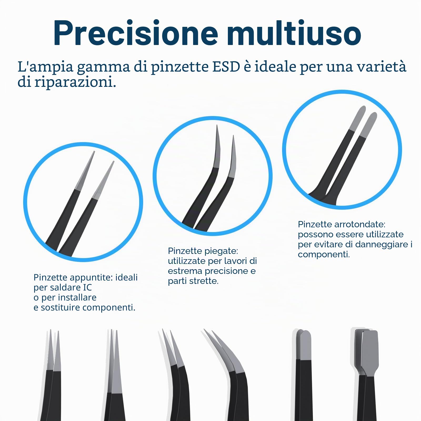 MMOBIEL 10x Pinzette ESD Antistatiche in Acciaio Inox di Precisione per Elettronica, Gioielli, Computer, Laboratorio - con Spatola e Custodia