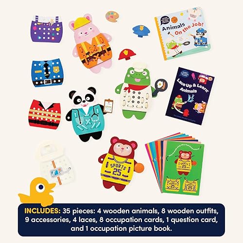 Miniatura 7 de Battat Education Juguete de madera con cordones - Juguete de cordones y enhebrado - Juguete Montessori con cordones - Animales con cordones - 3 años