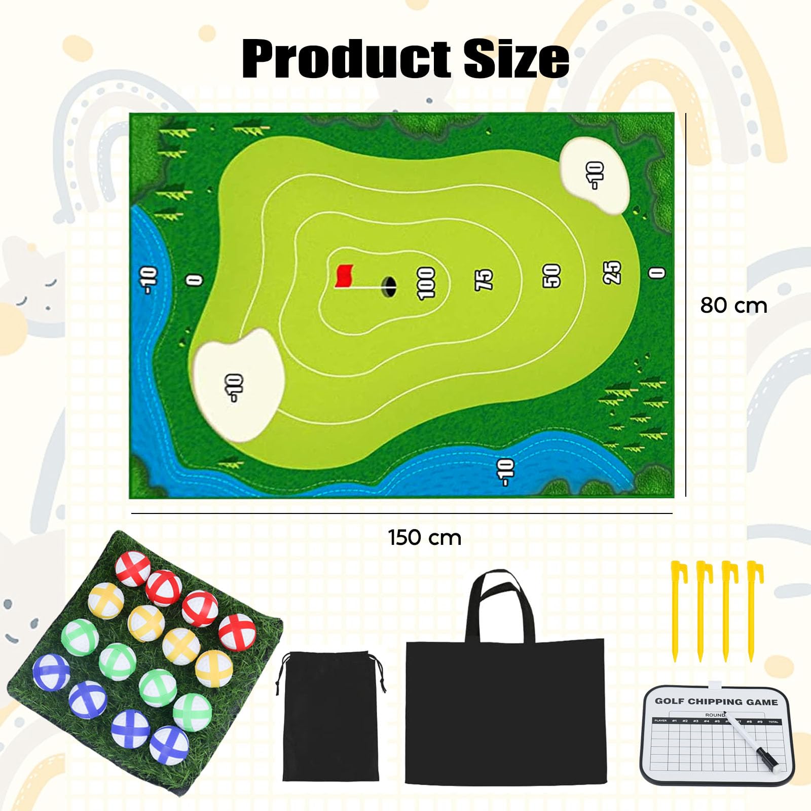 Golf Game Set - Golf Chipping Game Indoor Outdoor Golf Training Aids for Adults Family Kids Golf Mat Balls Practice for Garden - Image 2