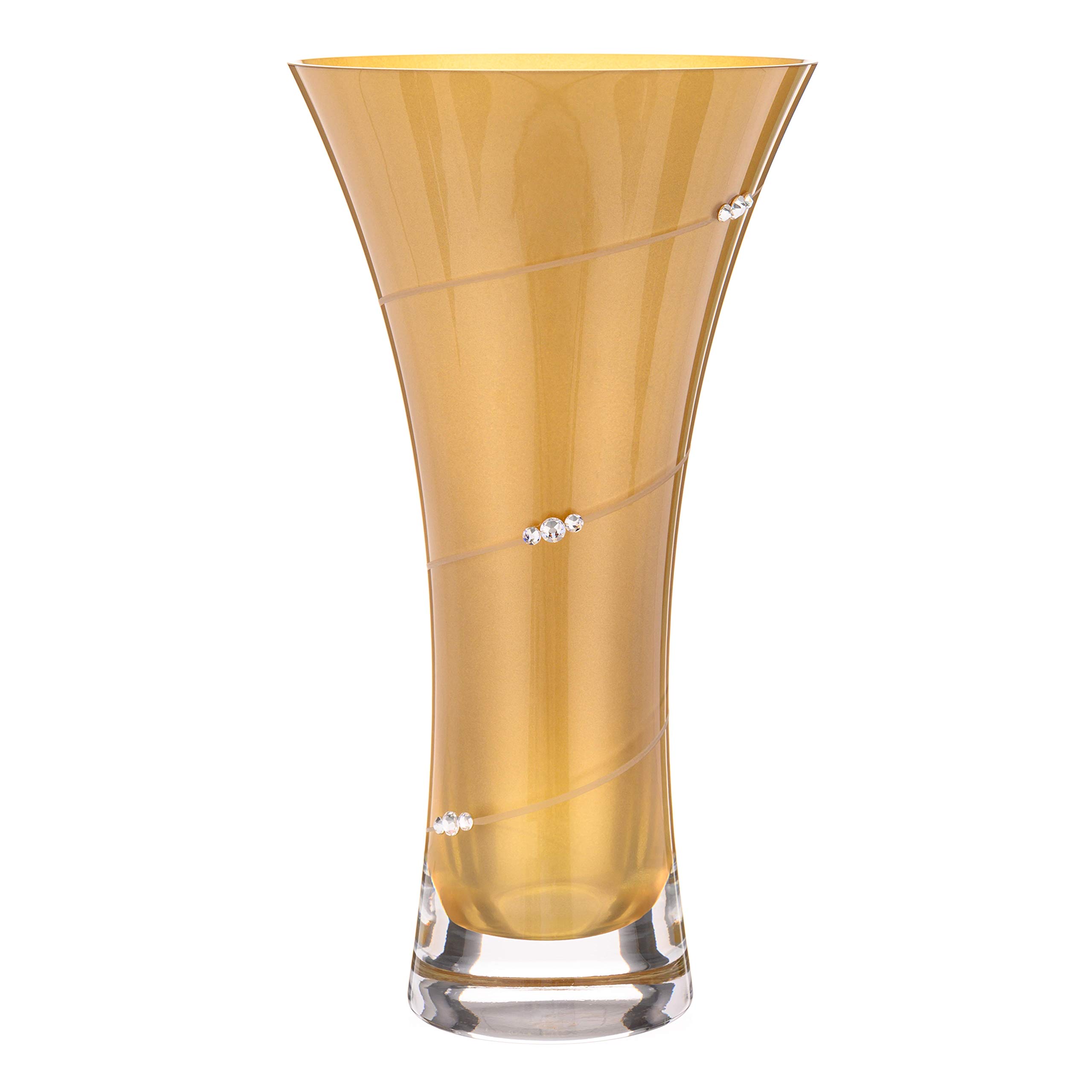Diamante Gold Swarovski Trumpet Flared Vase With Swarovski Crystals - 25Cm In Gift Box