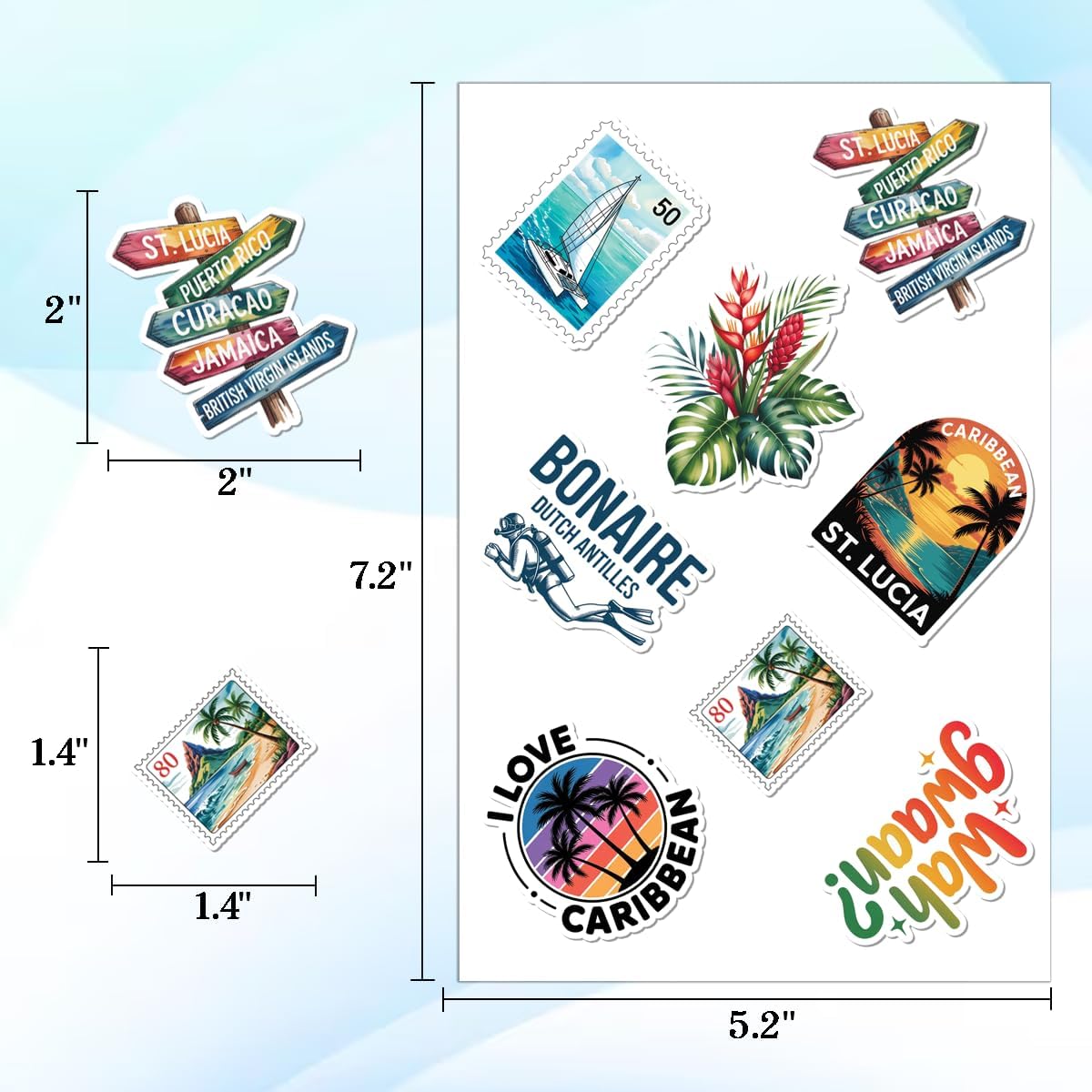 64PCS Caribbean Stickers - Tropical Beach Vacation Travel Sticker for Luggage Laptop Water Bottle image 4