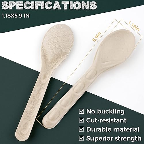 Miniatura 2 de Green Earth - Cucharas desechables de fibra de 6 pulgadas, paquete de 100 cucharas ecológicas, cucharas naturales (pulpa de bambú), vajilla diaria