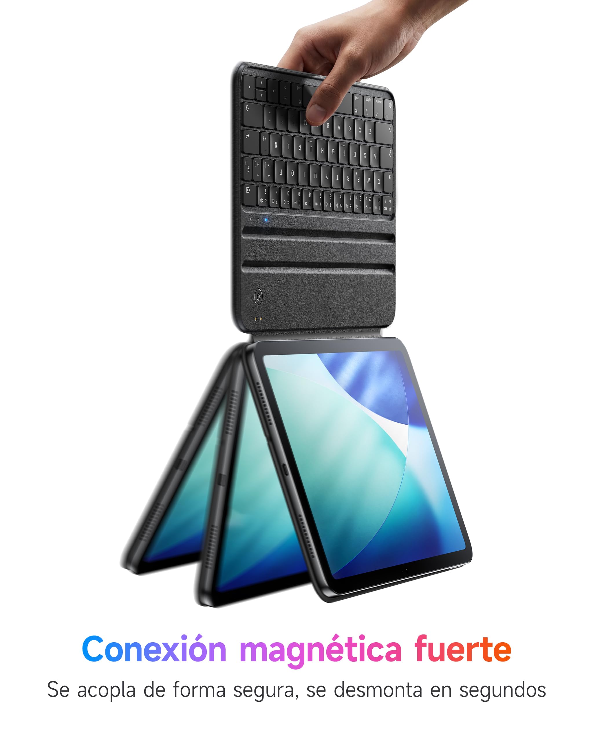 HOU Teclado Delgado para iPad Air 6/5/4/Pro 11, Air 11"(M3/M2, 2025/2024), Funda de Imitación de Cuero con Teclado, Ángulo Ergonómico, Diseño del Idioma Español Ñ, Negro